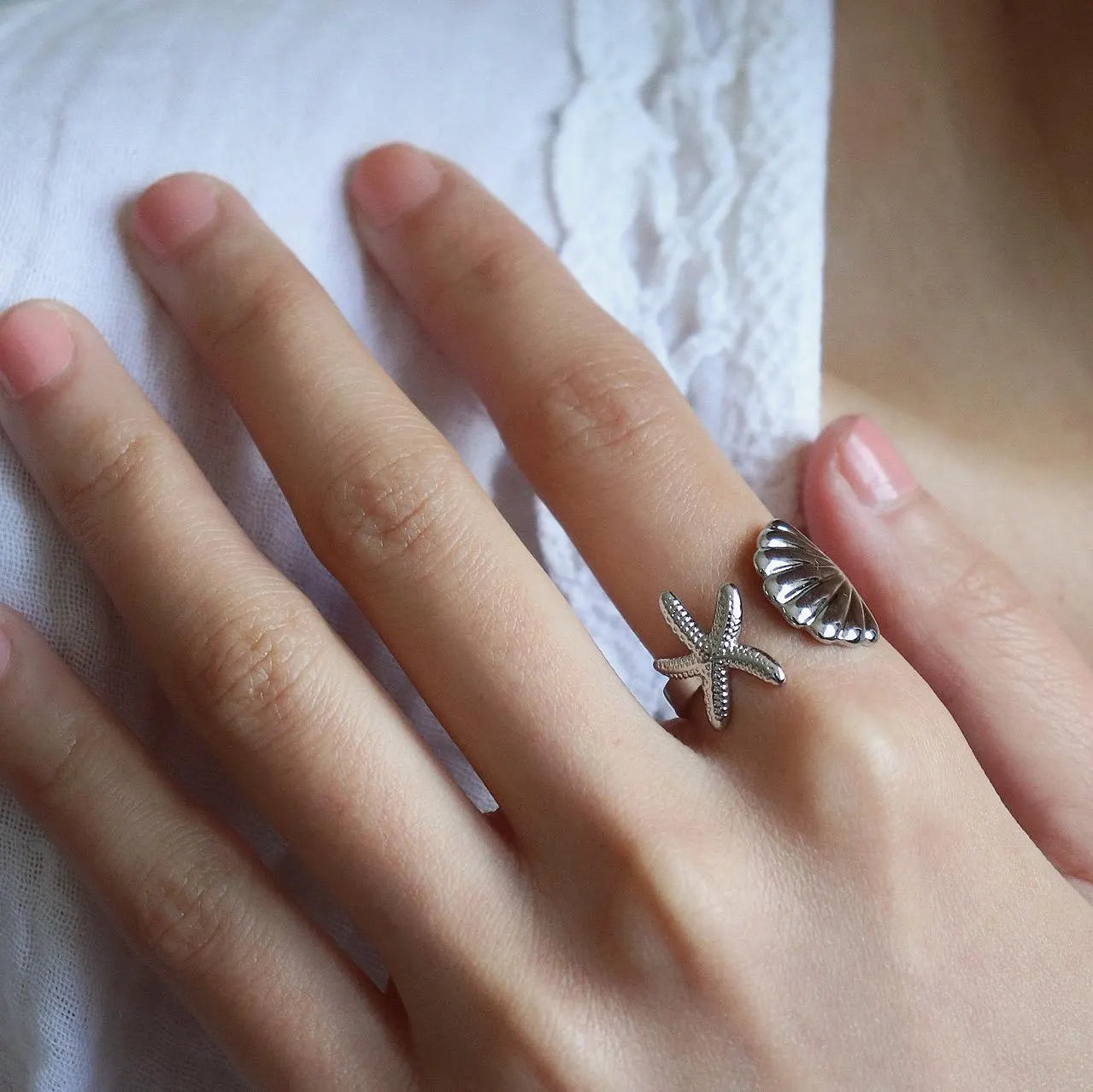 Starfish Seashell Ring