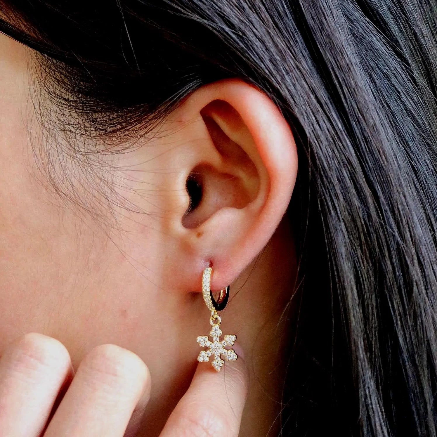 Snowflake Pave Huggie Earrings