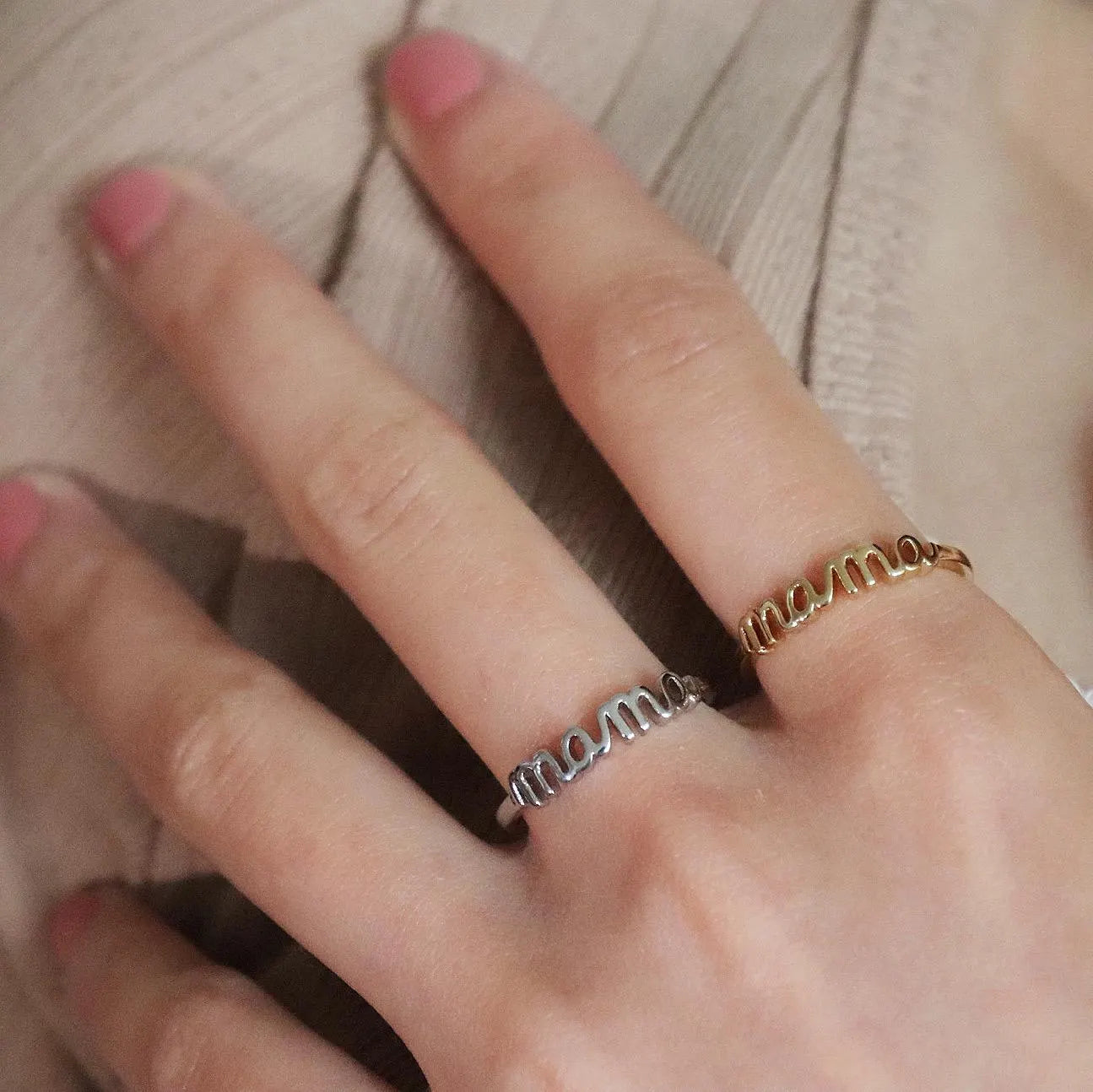 Dainty Mama Ring in Glod & Silver by Mia Meilleur
