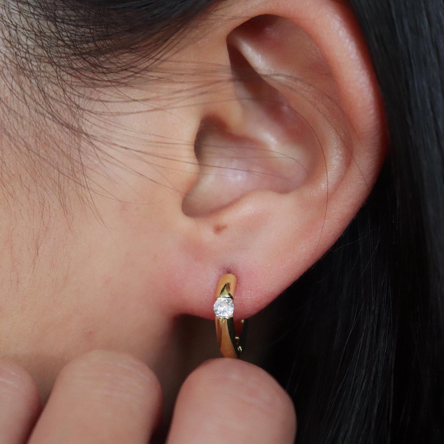 Dainty Diamond Huggie Hoop Earrings