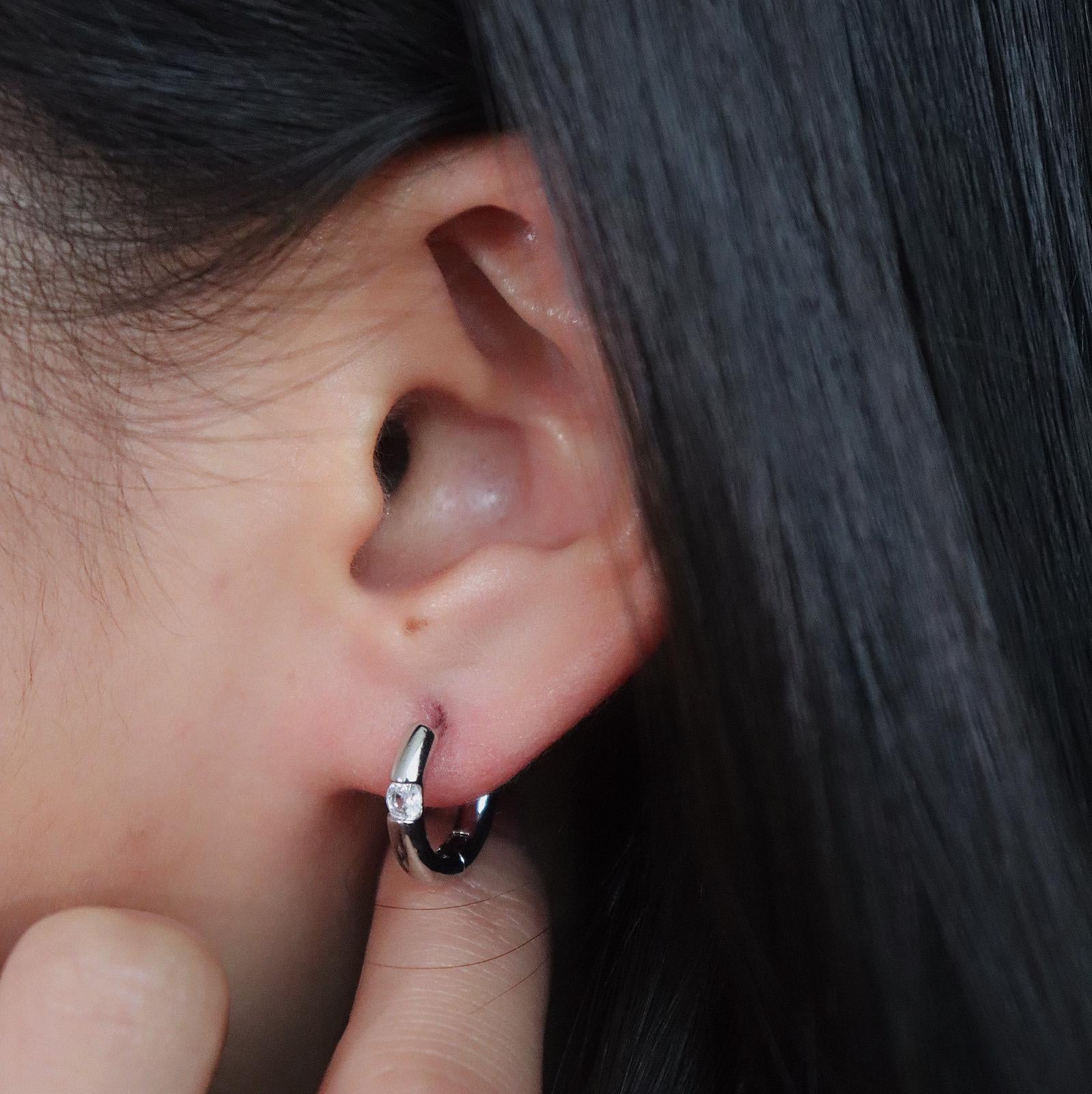 Dainty Diamond Huggie Hoop Earrings
