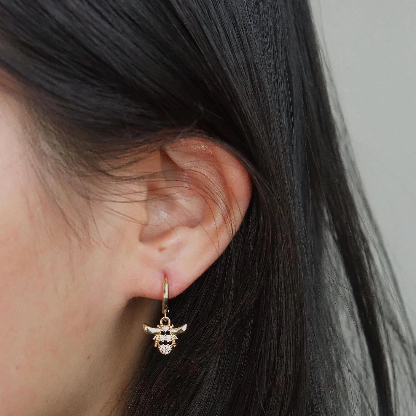 Honey Bee Drop Earrings, Sterling Silver Insect Earrings