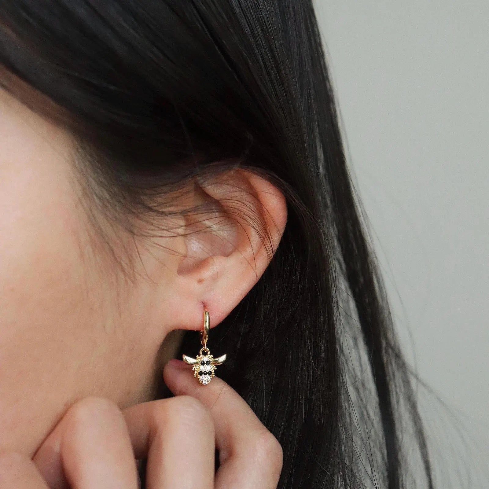 Honey Bee Drop Earrings, Sterling Silver Insect Earrings