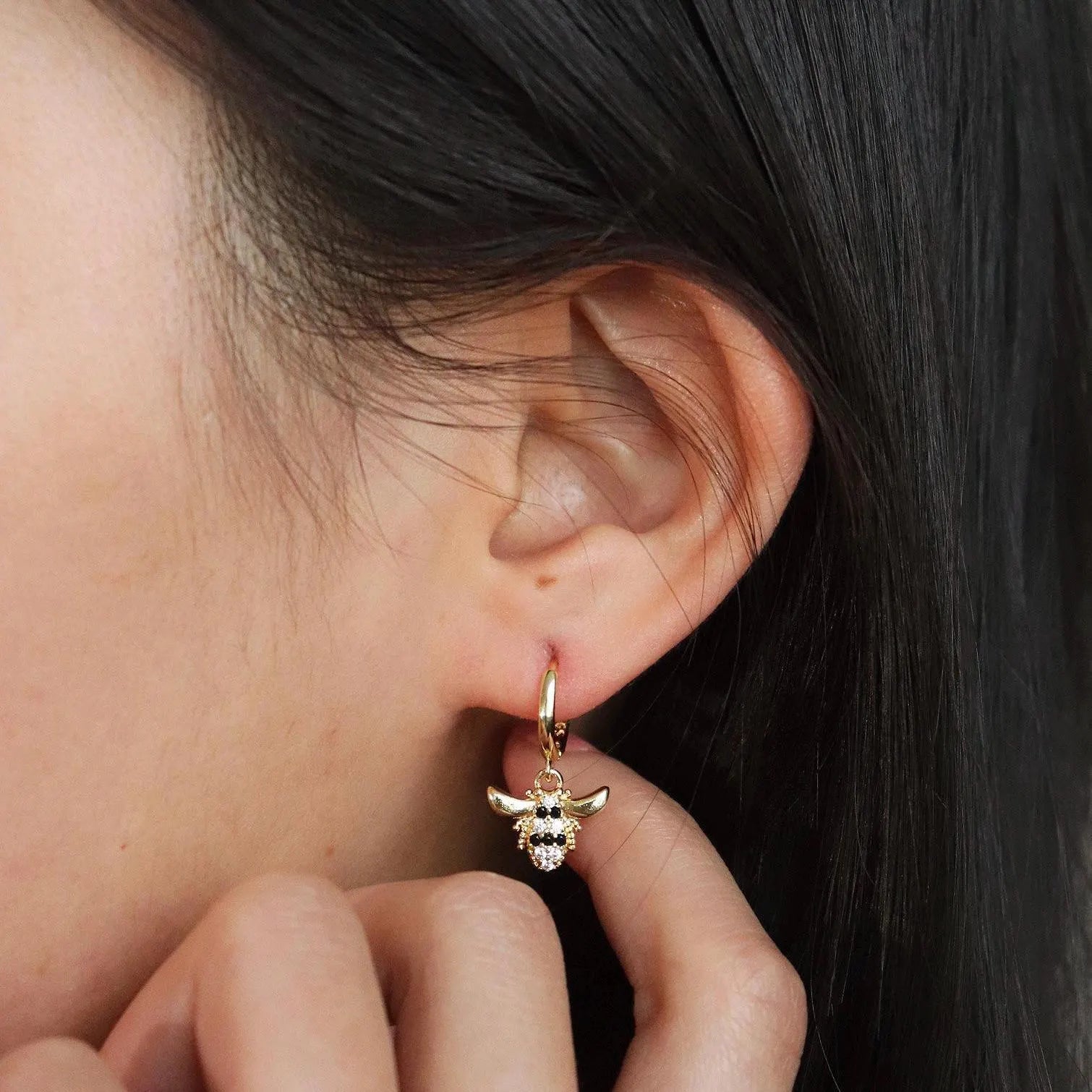 Honey Bee Drop Earrings, Sterling Silver Insect Earrings