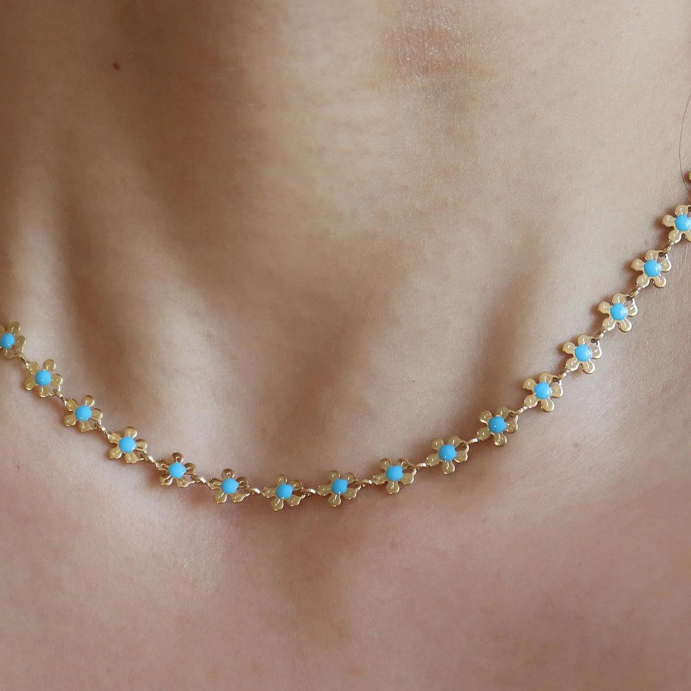 Gold Blue Flower Necklace