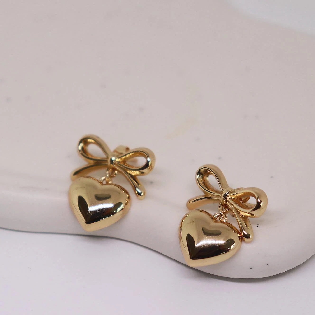 Ribbon Bow Heart Dangle Earrings