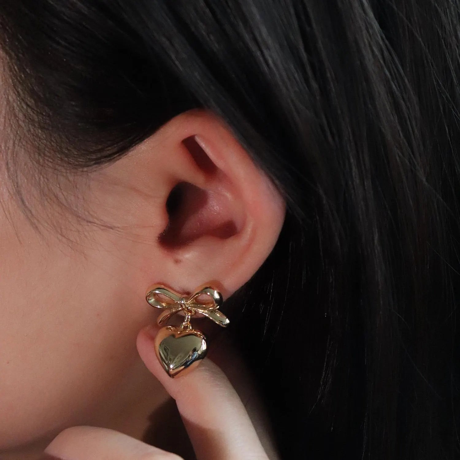 Ribbon Bow Heart Dangle Earrings