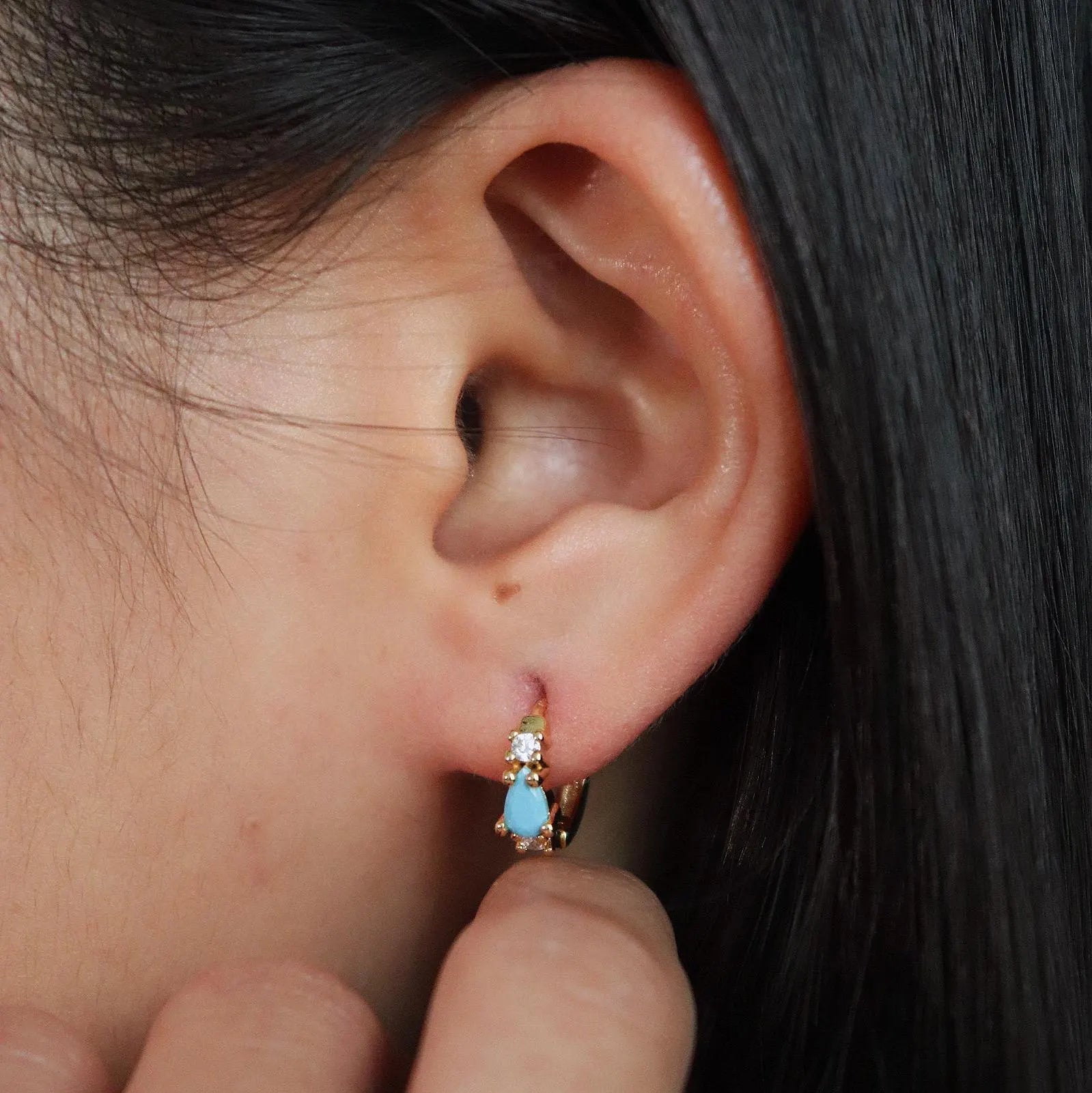 Dainty Turquoise Huggie Hoop Earrings,