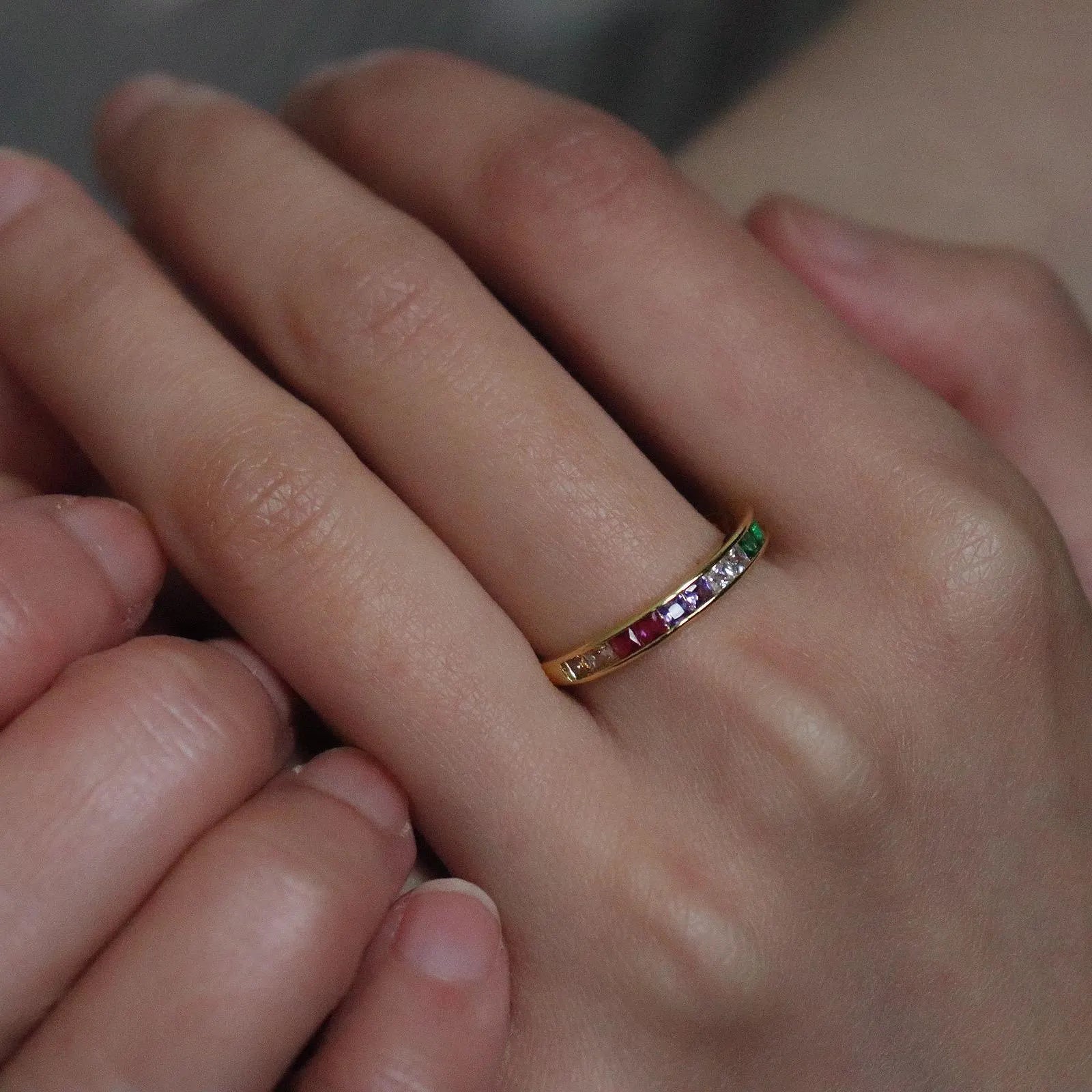 Dainty Rainbow Sapphire Half Eternity Ring