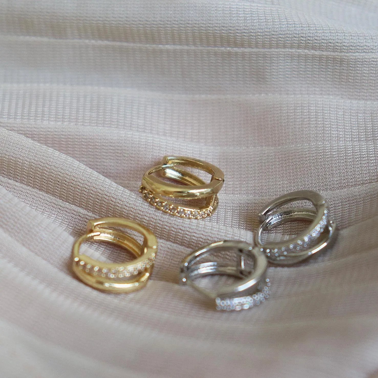Dainty Double Hoop Diamante Earrings