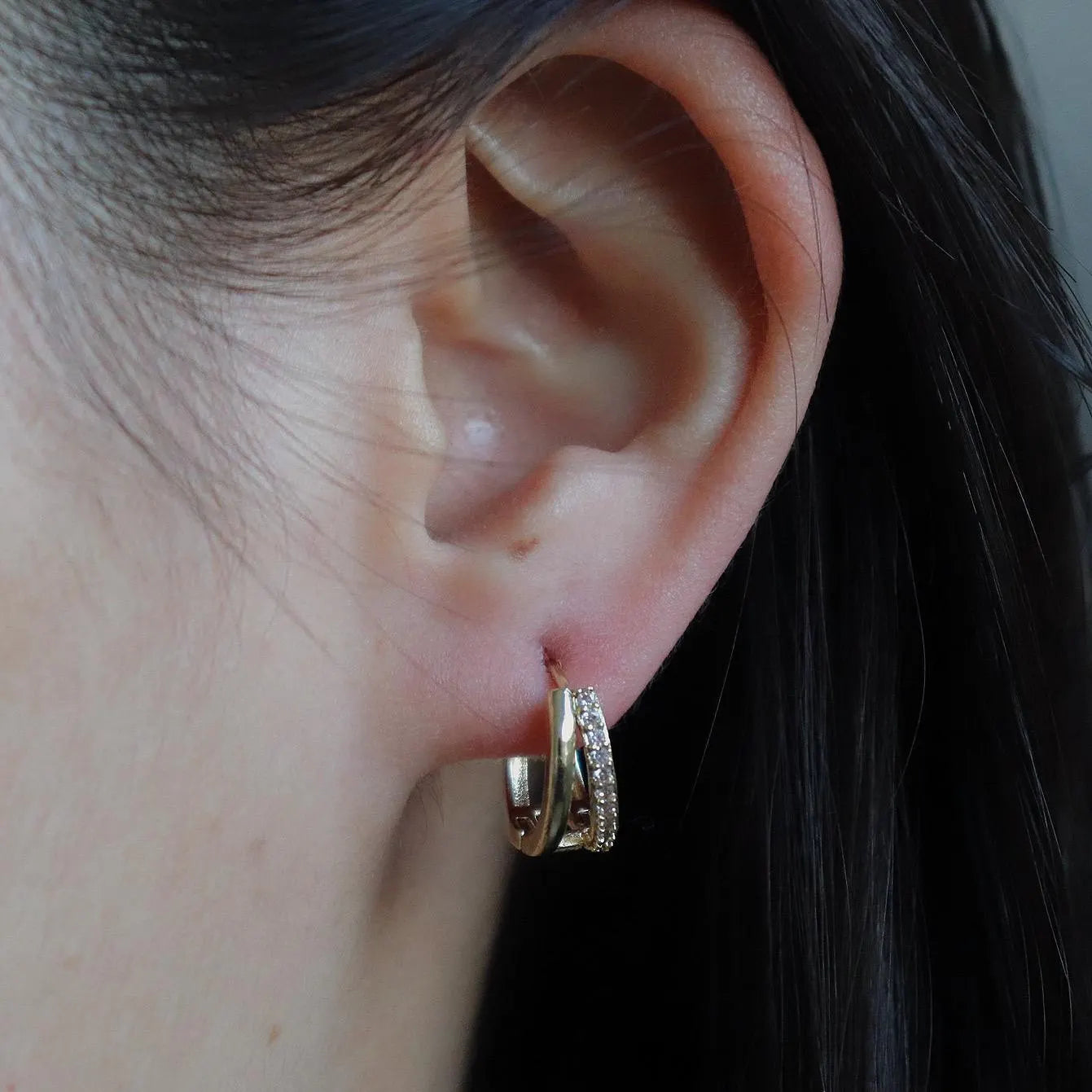 Dainty Double Hoop Diamante Earrings
