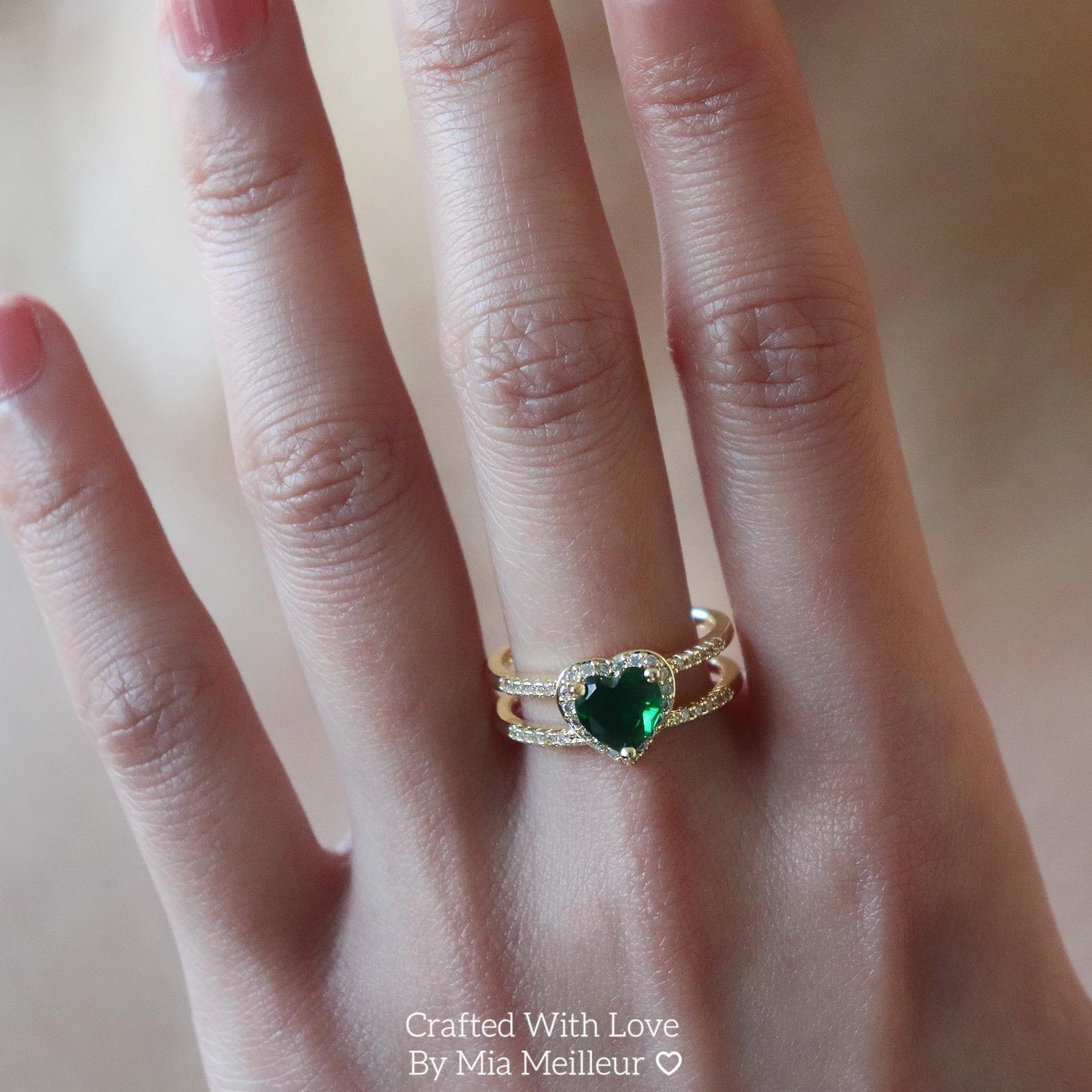 Emerald Heart Double Band Open Ring