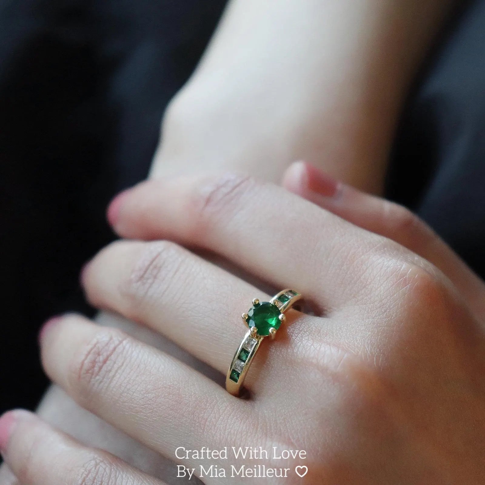 Emerald and Diamond Half Eternity Open Ring