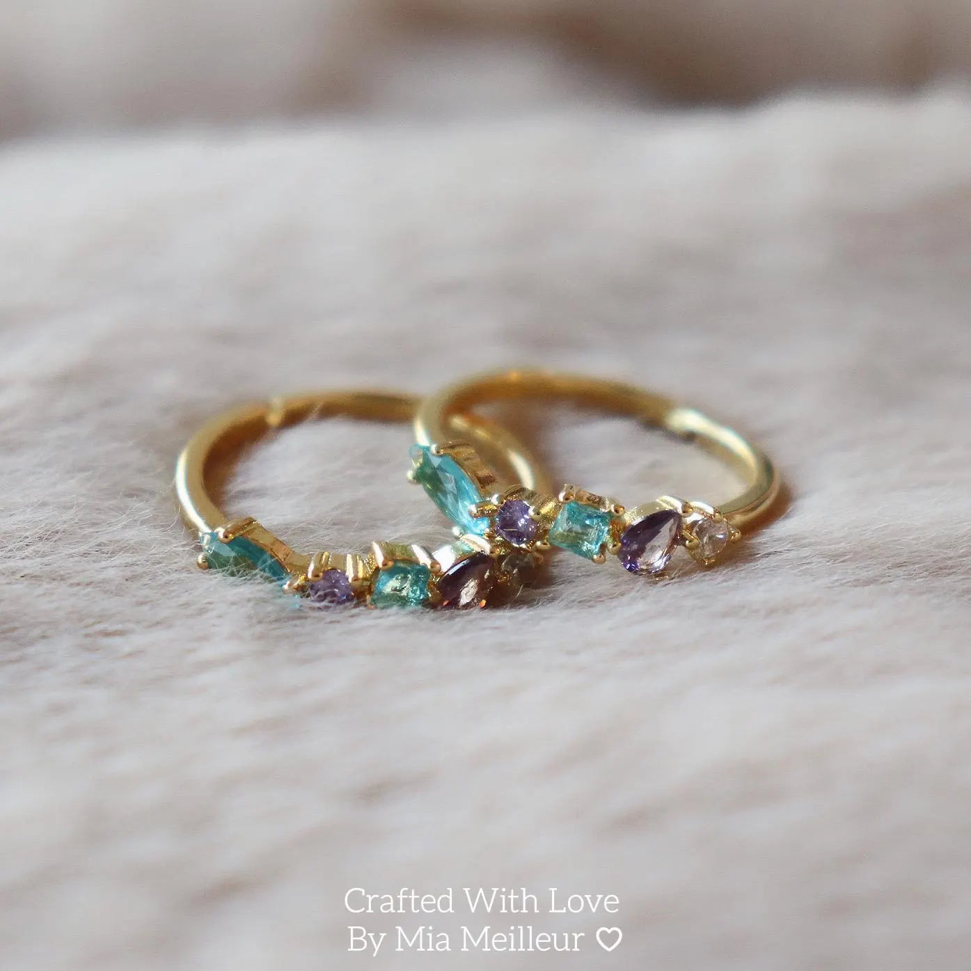 Dainty Blue and Purple Cluster Gemstone Ring