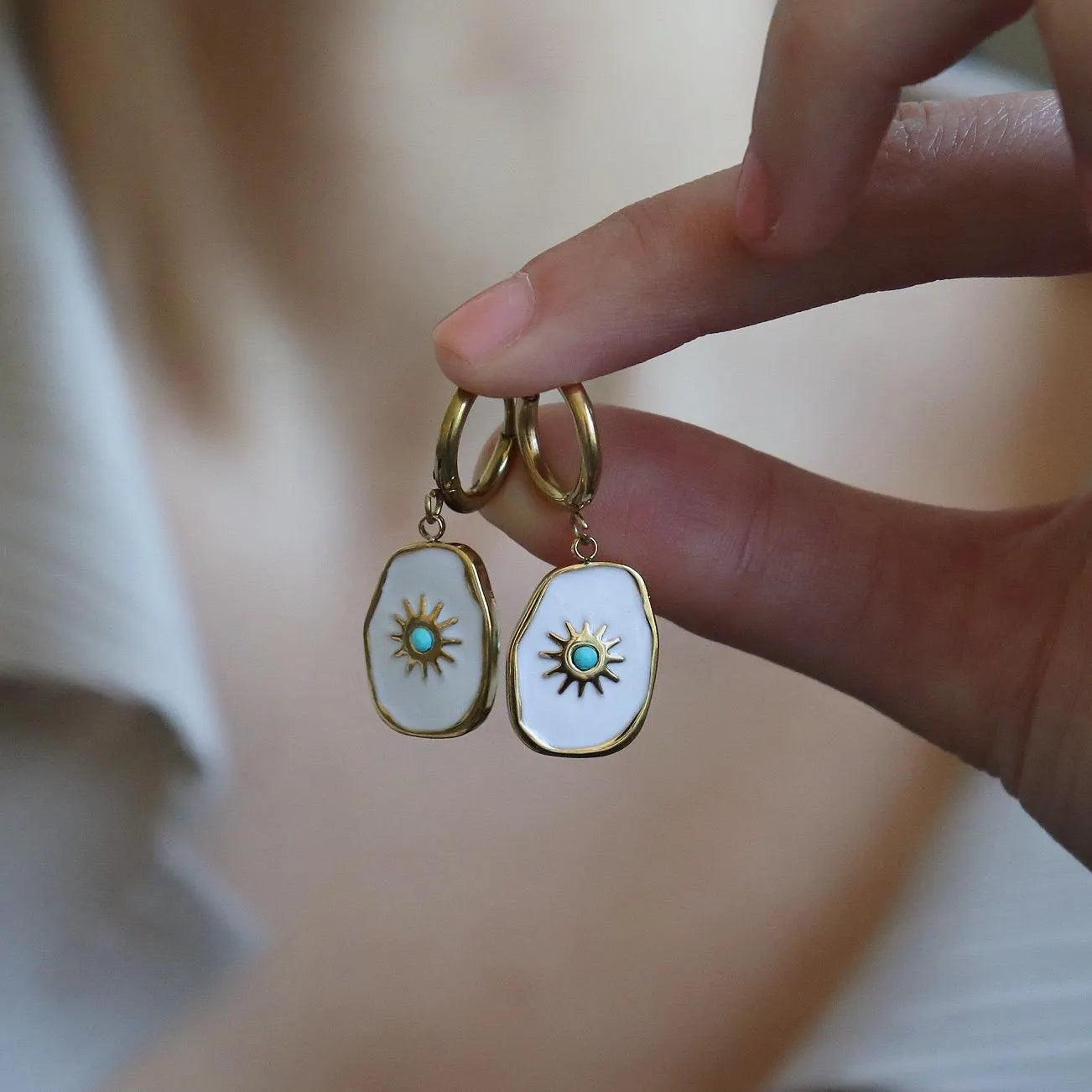 Turquoise Sun Pendant Earrings