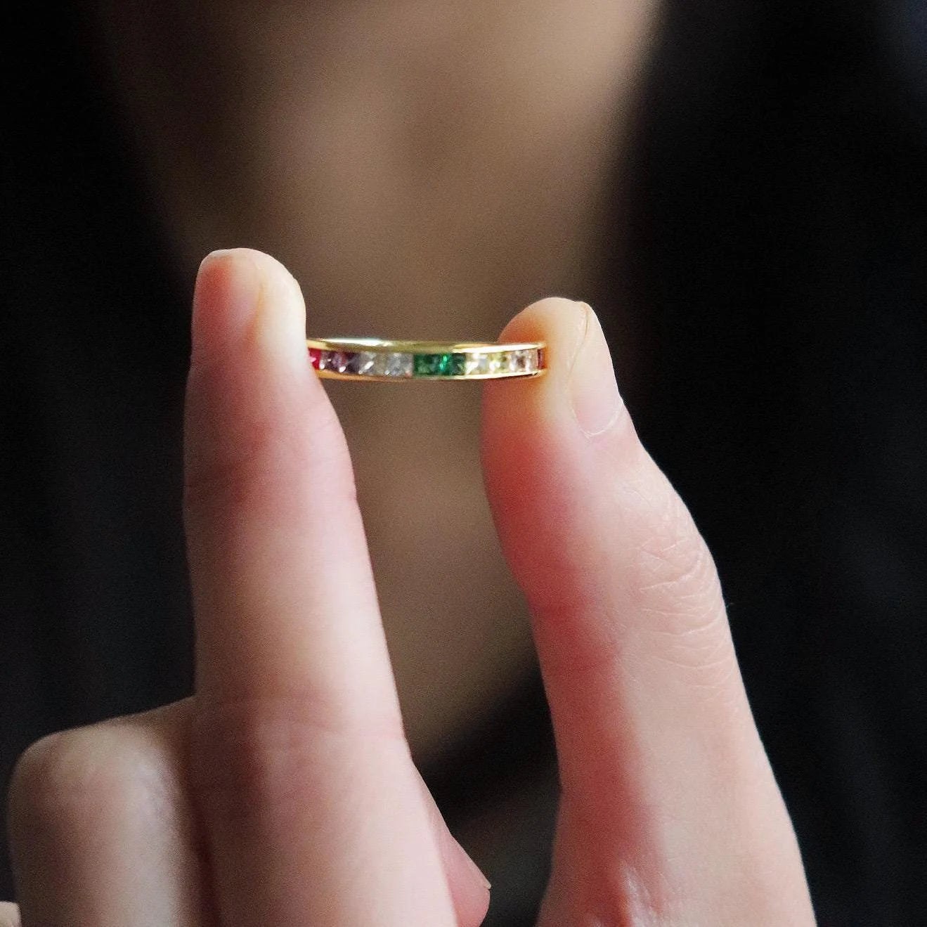 Dainty Rainbow Sapphire Half Eternity Ring