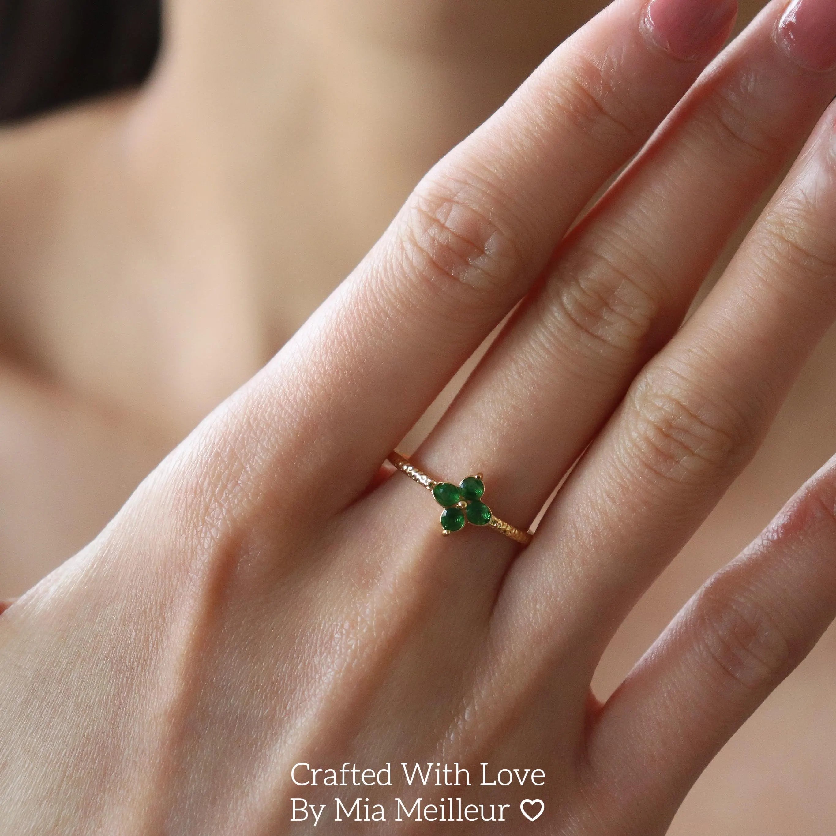 Emerald Flower Open Ring