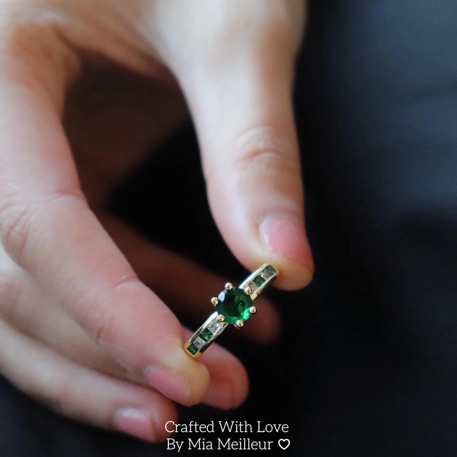 Emerald and Diamond Half Eternity Open Ring