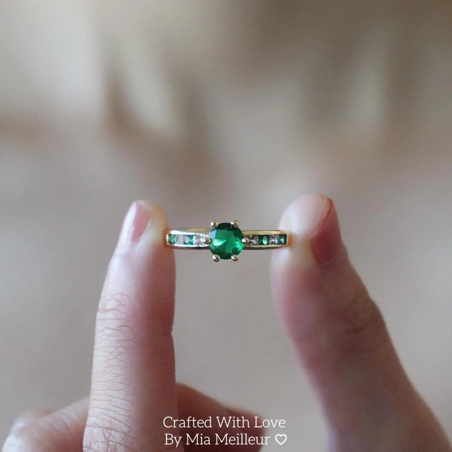 Emerald and Diamond Half Eternity Open Ring