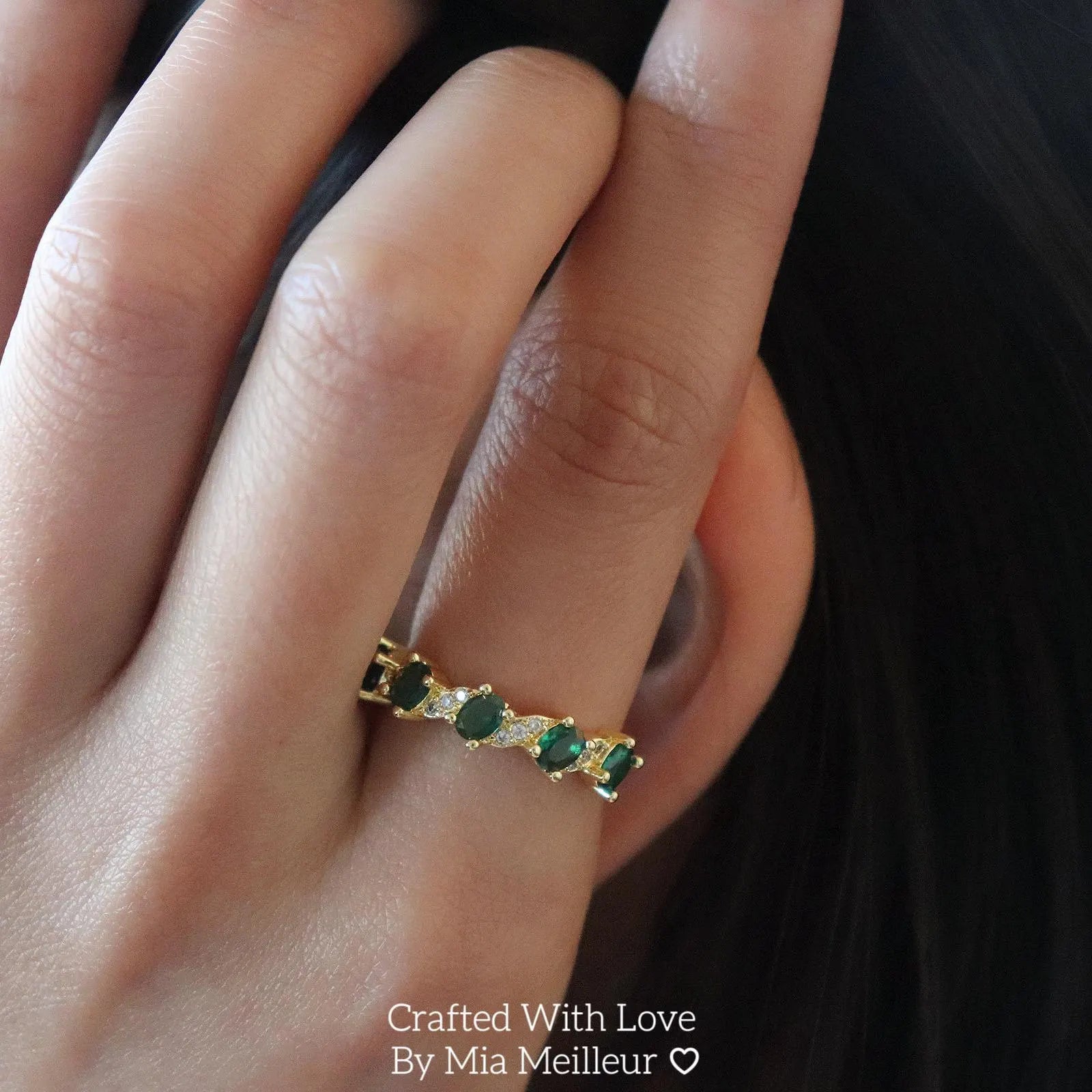 Dainty Emerald & Diamond Eternity Open Ring