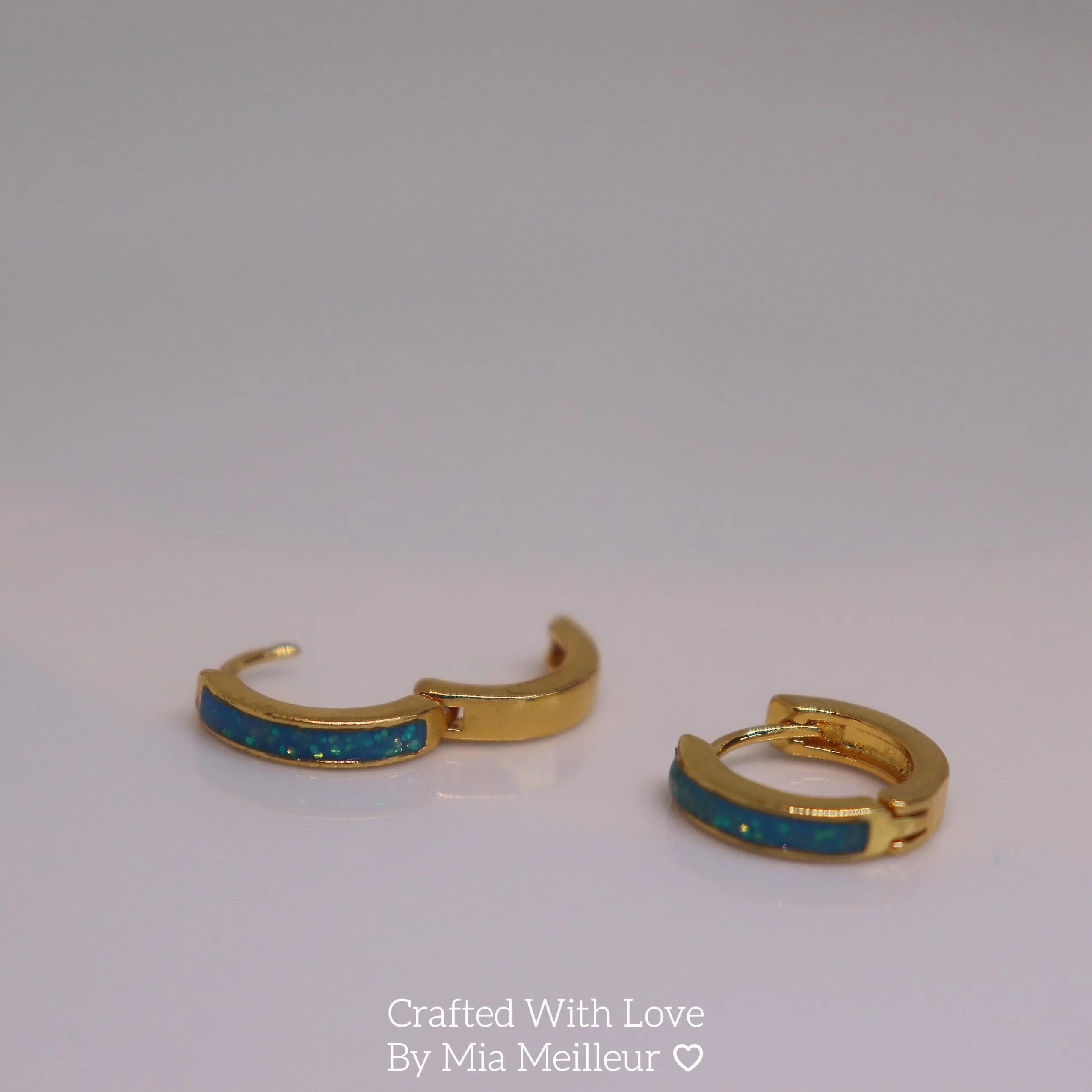 Dainty Blue Opal Huggie Earrings