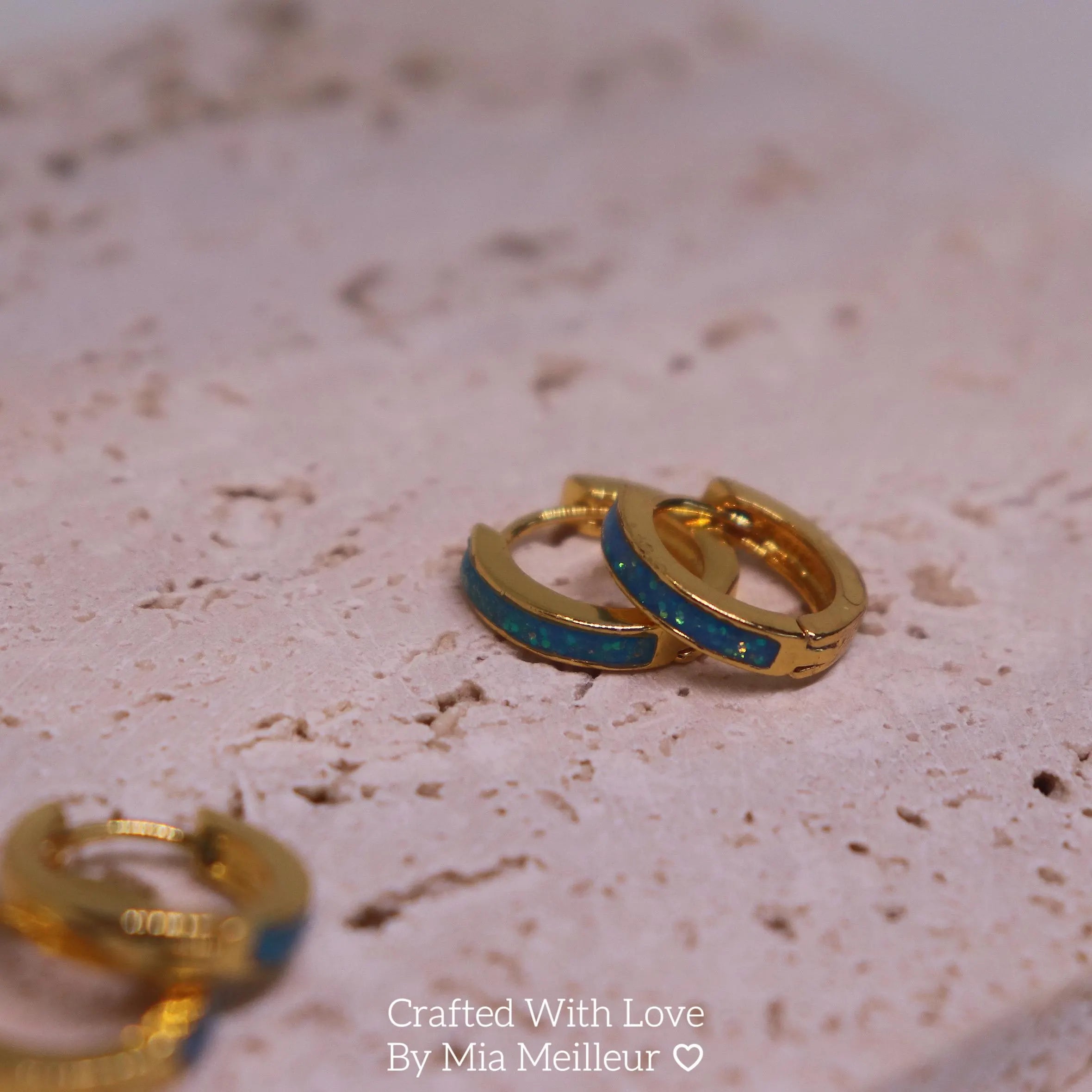 Dainty Blue Opal Huggie Earrings