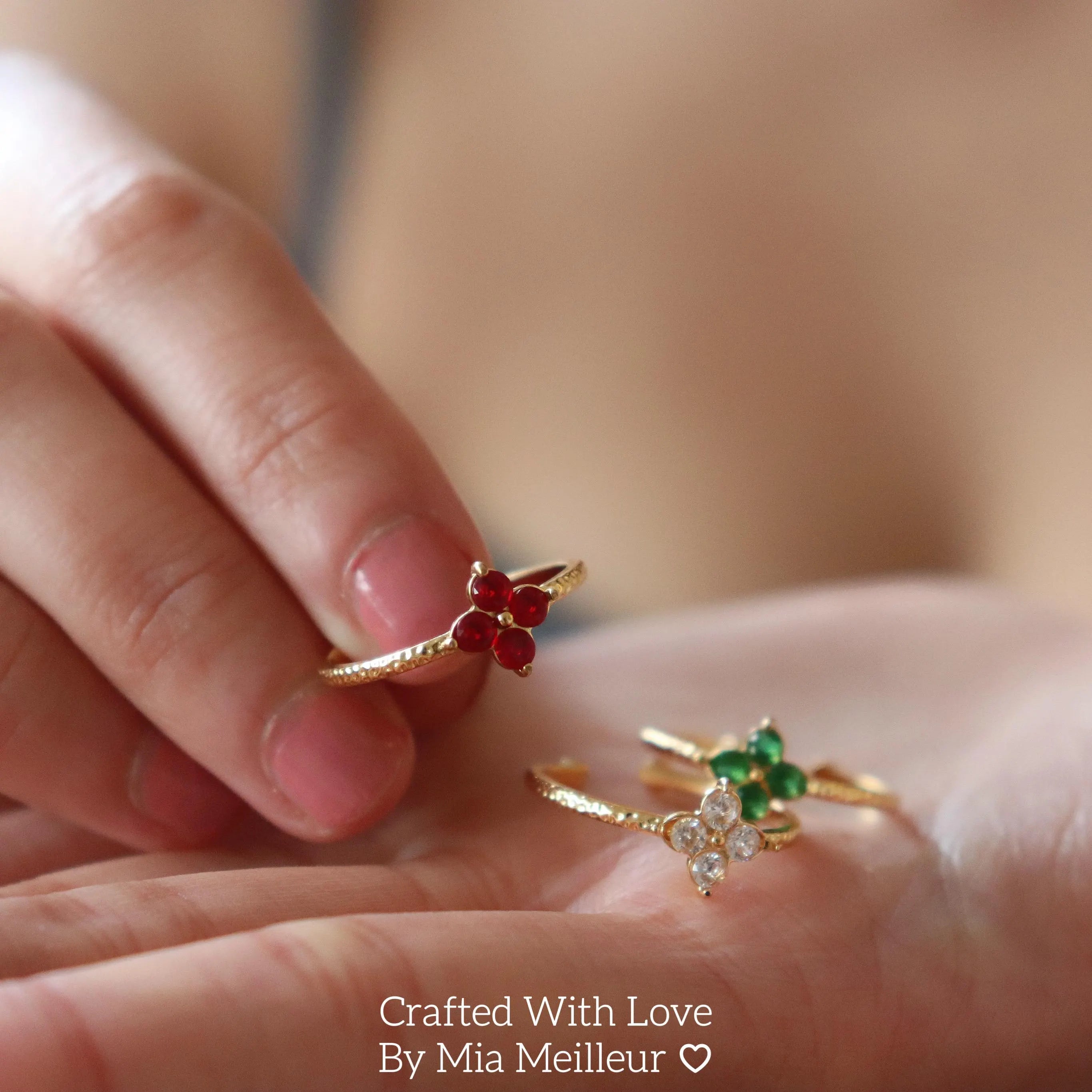 Emerald Flower Open Ring