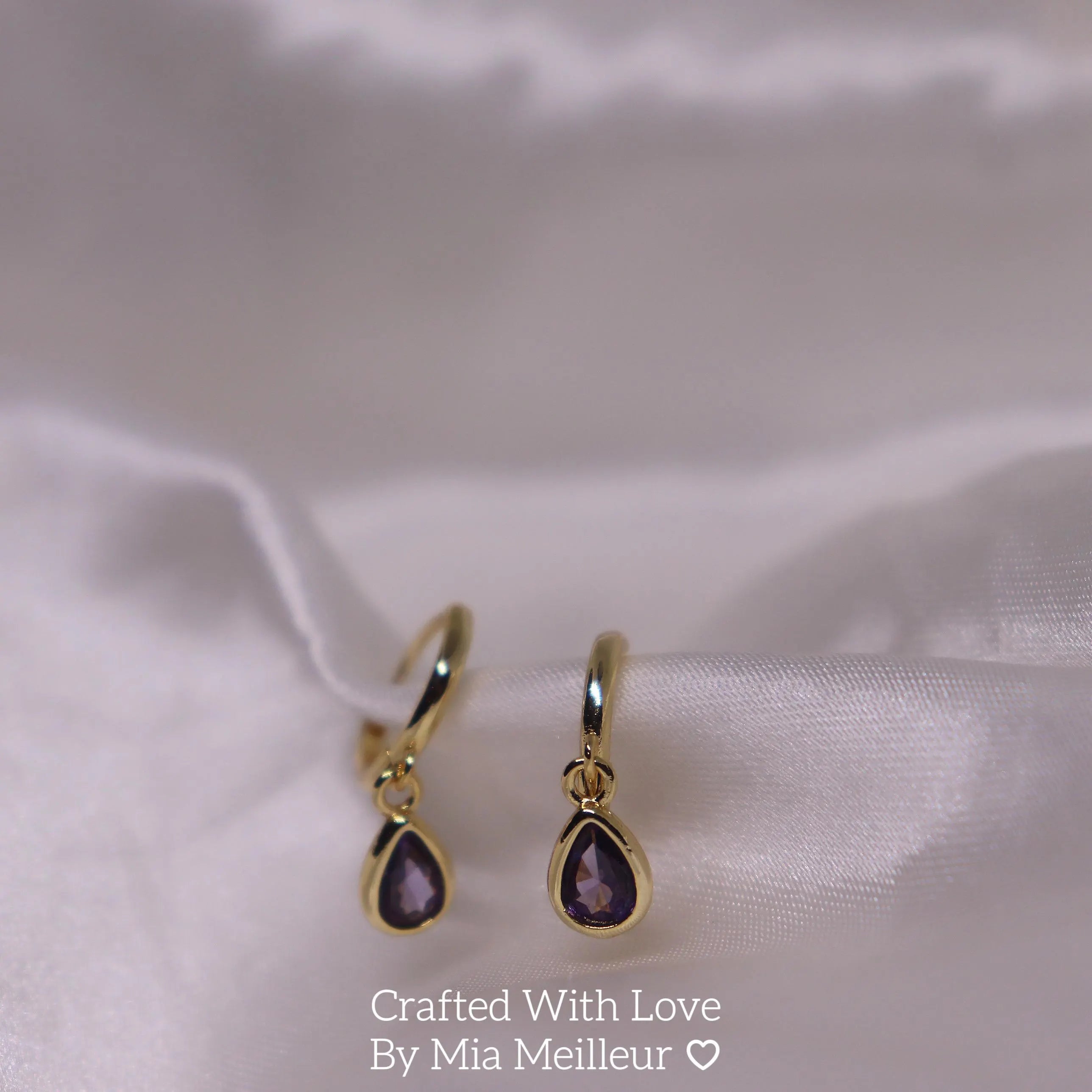 Dainty Amethyst Teardrop Hoop Earrings