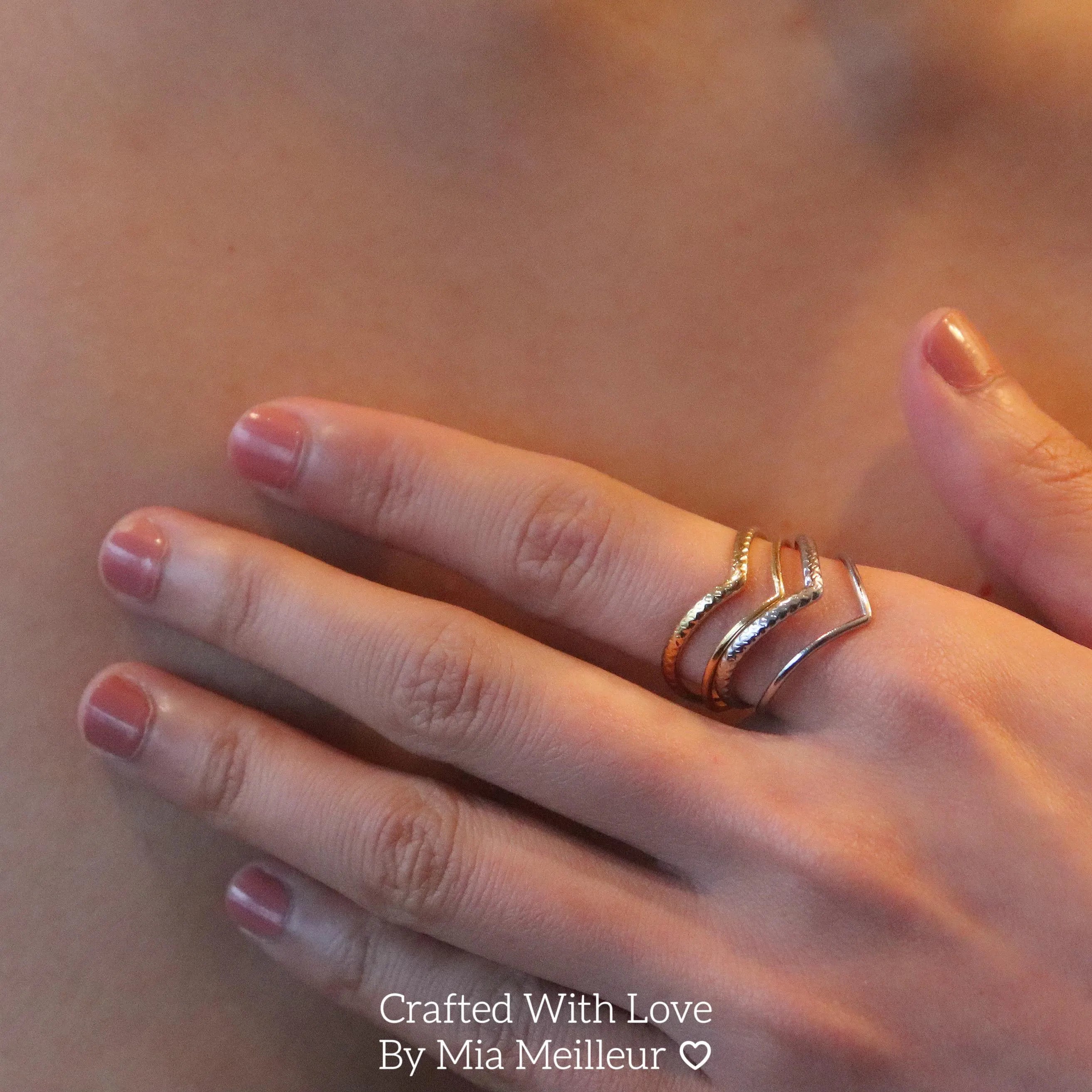 Minimalist V Shaped Ring, Curved Stacking Ring