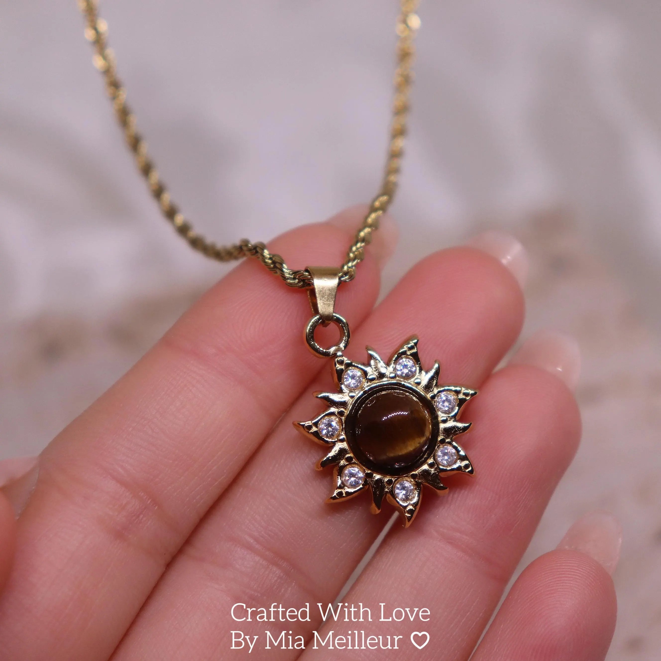 Sun Pendant Tiger’s Eye Necklace