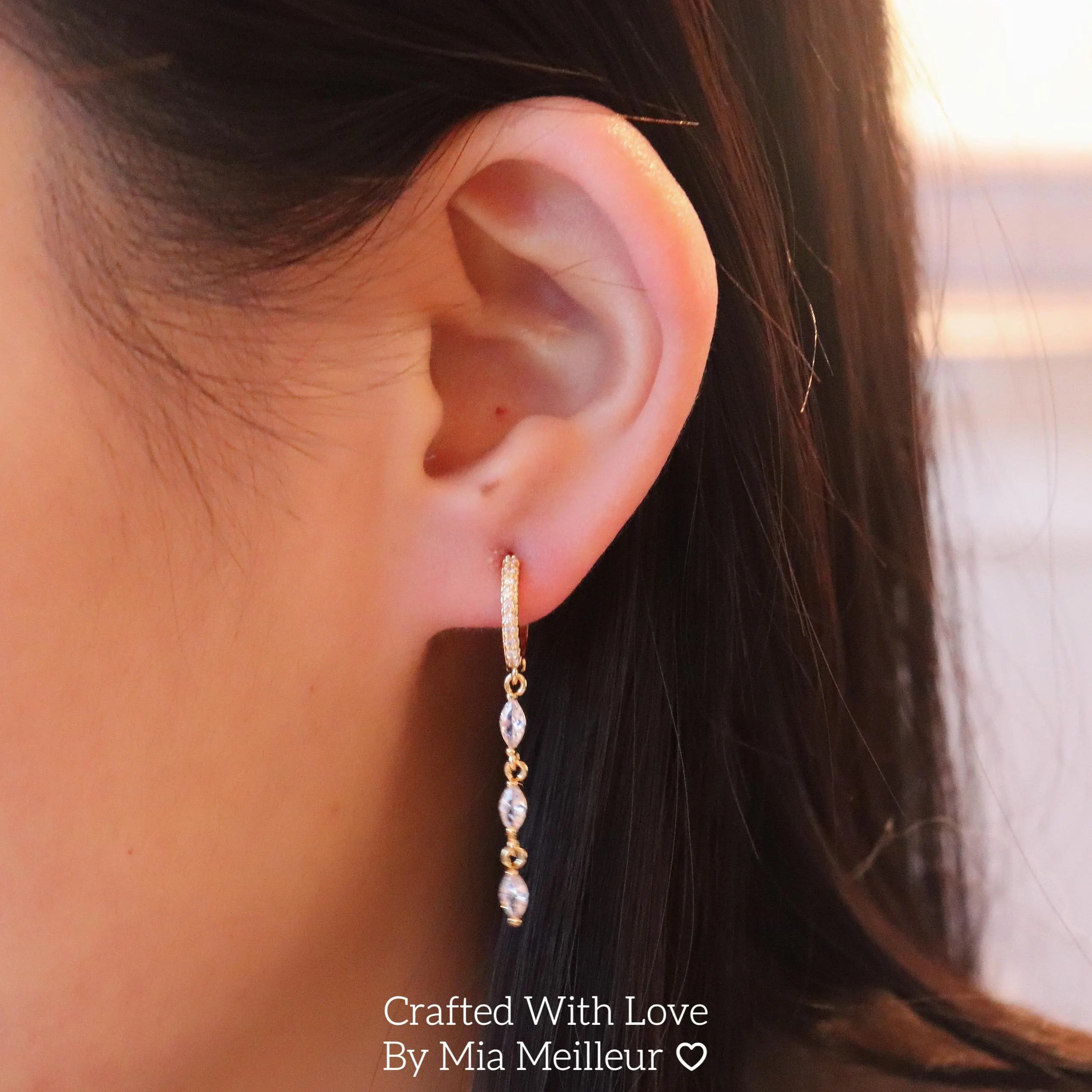 Dainty Diamond Drop Hoop Earrings