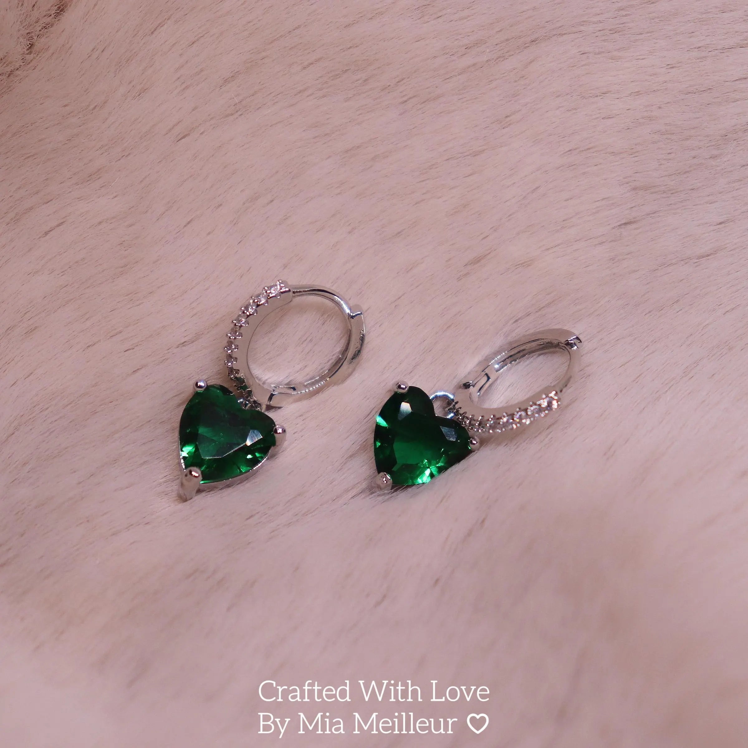 Emerald Heart Hoop Earrings