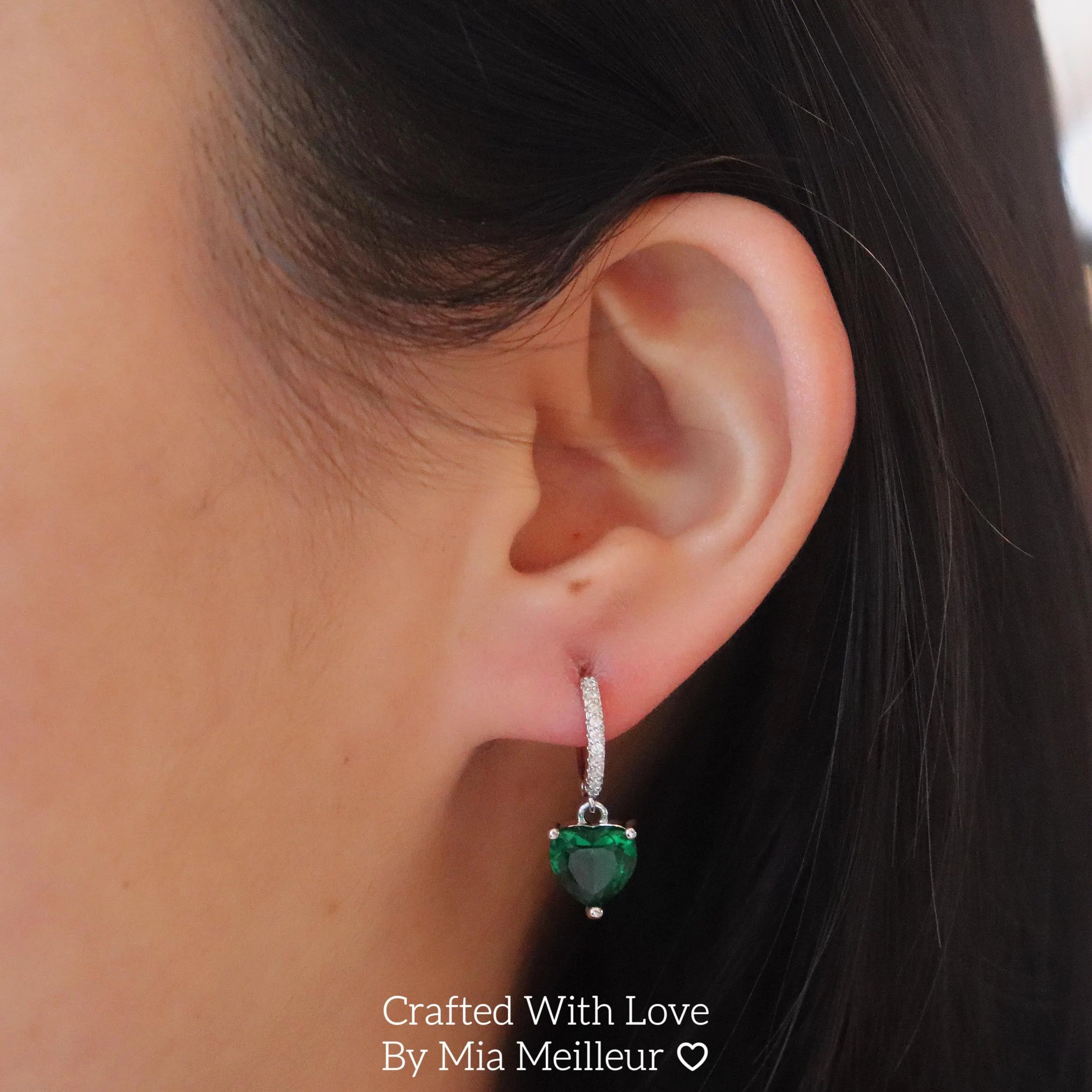 Emerald Heart Hoop Earrings