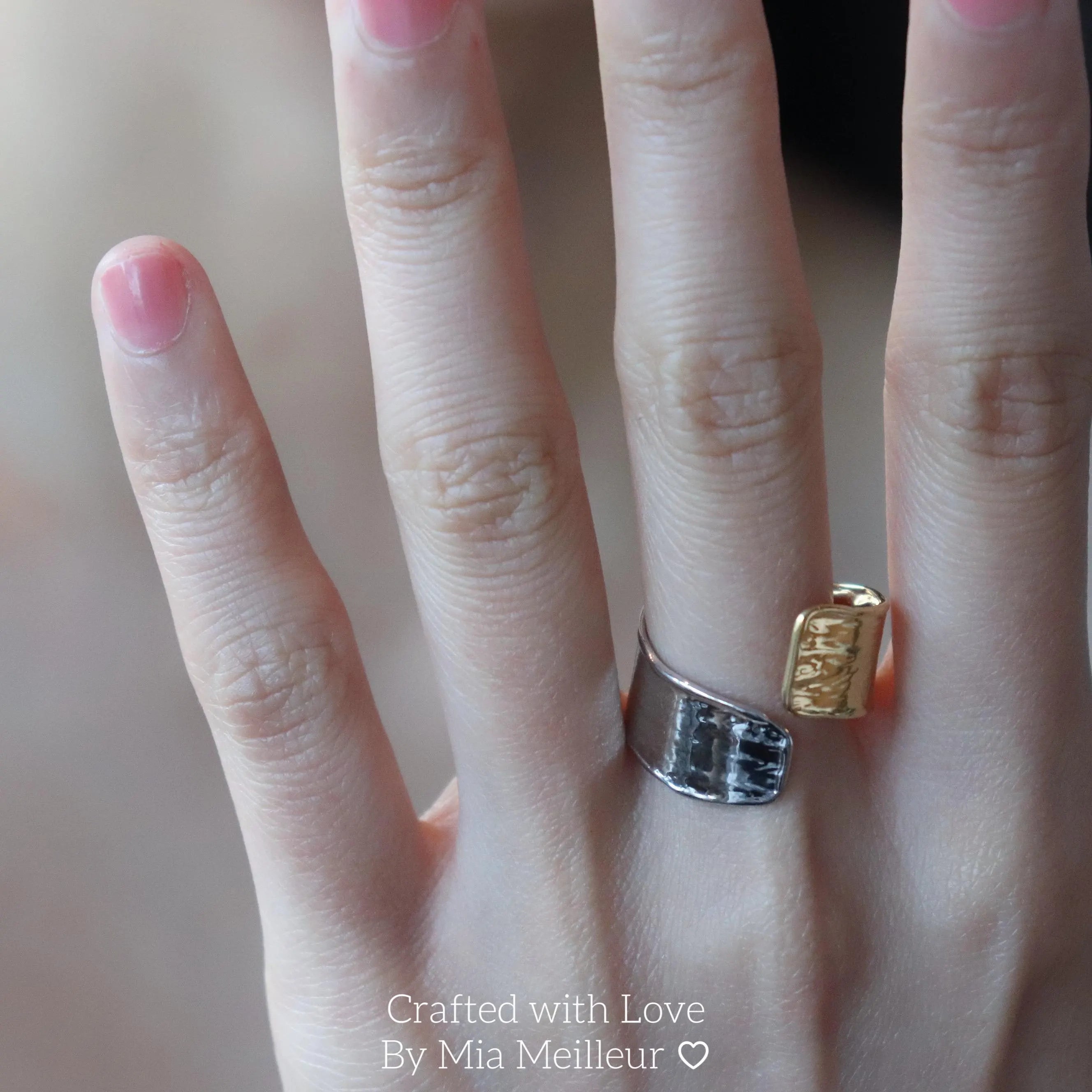 Two Tone Vintage Hammered Ring