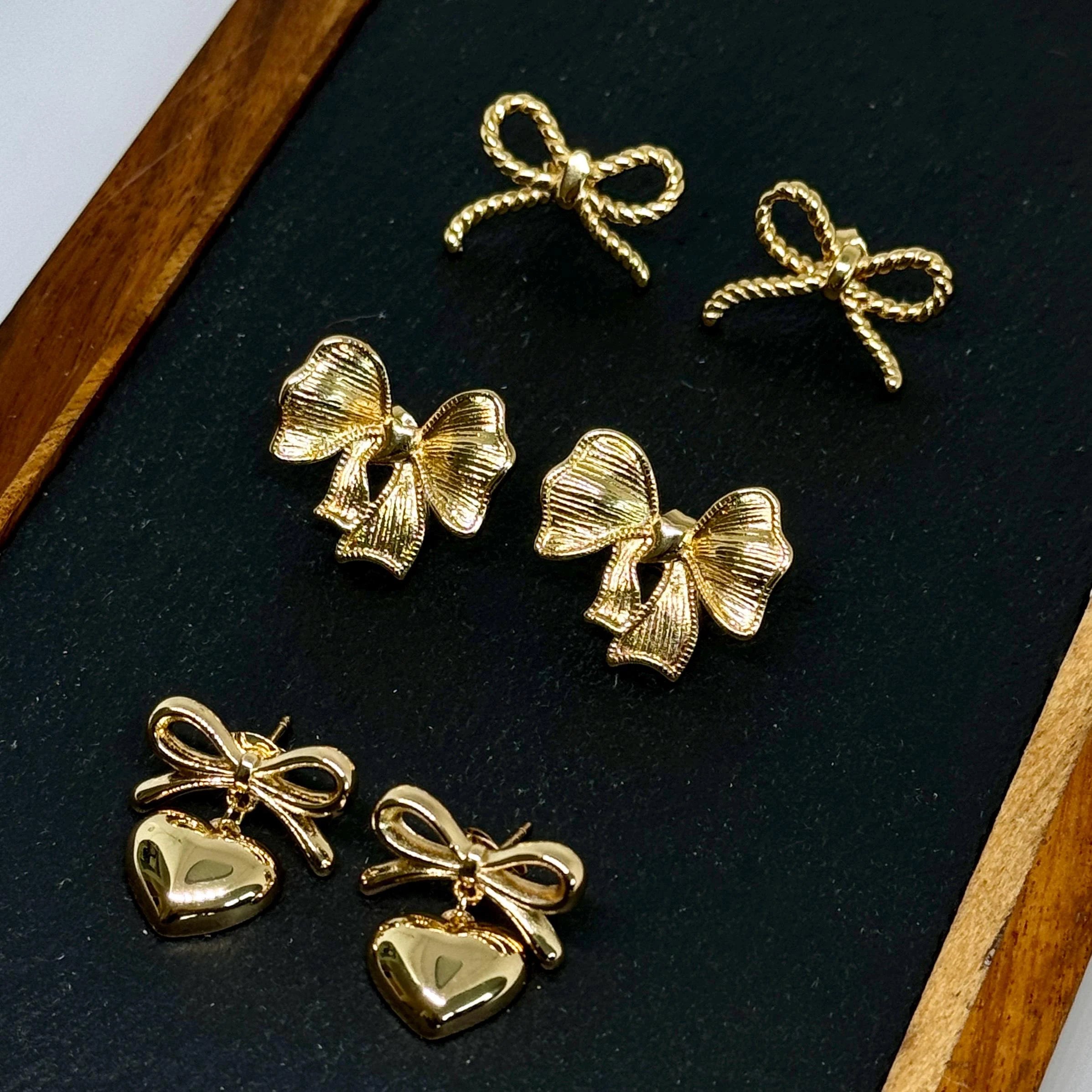 Textured Ribbon Bow Stud Earrings