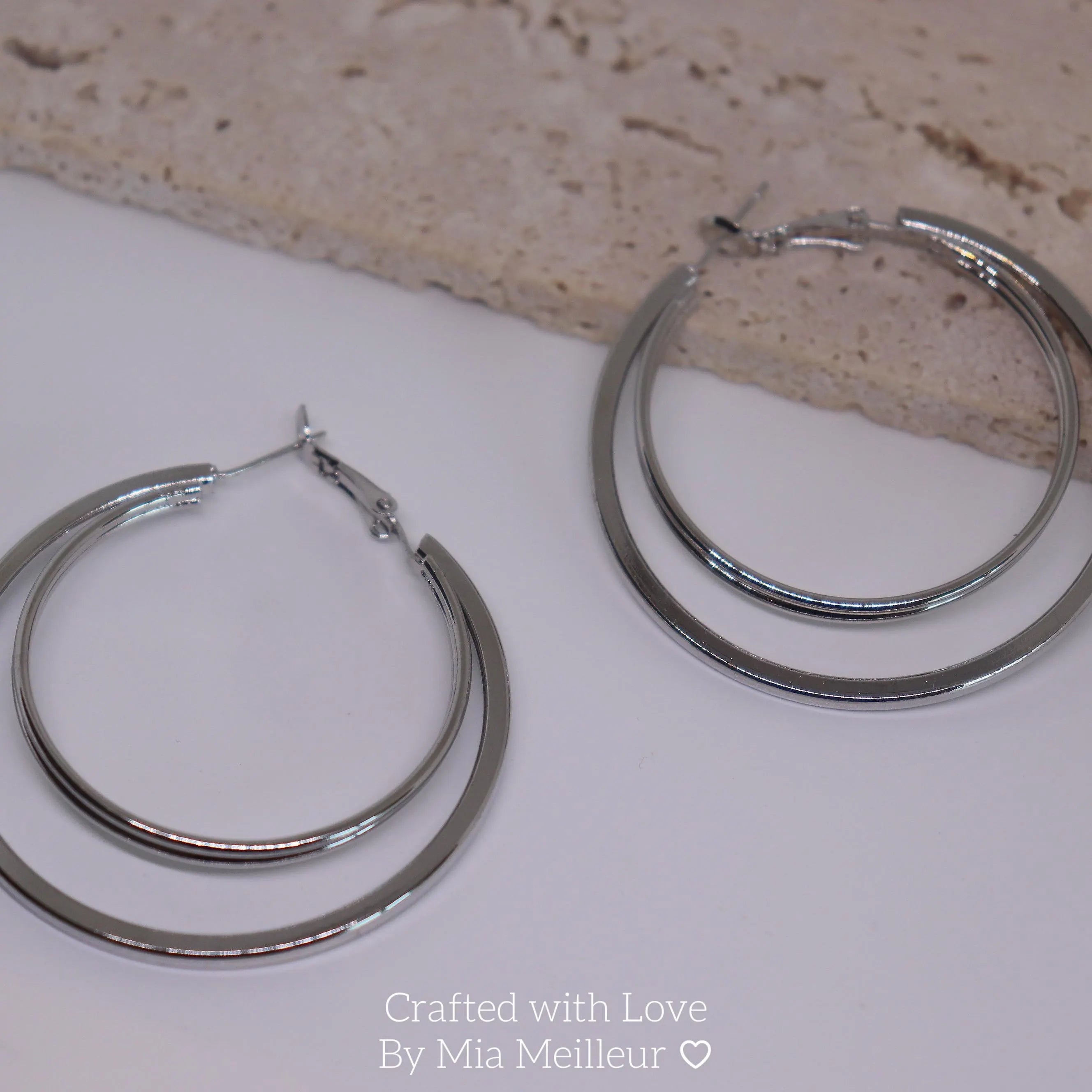 Double Layer Silver Hoop Earrings,