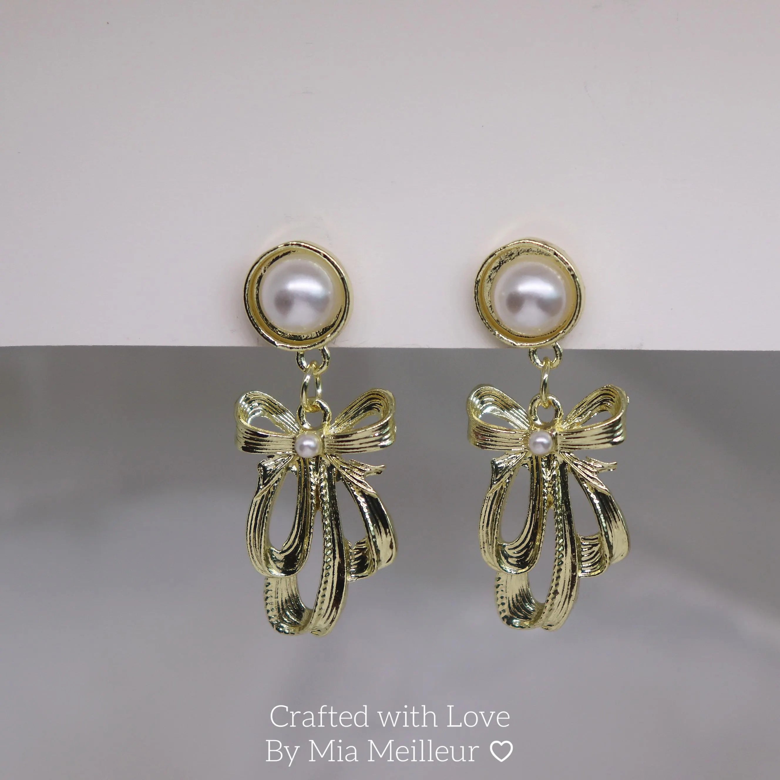 Gold Bow & Pearl Drop Earrings