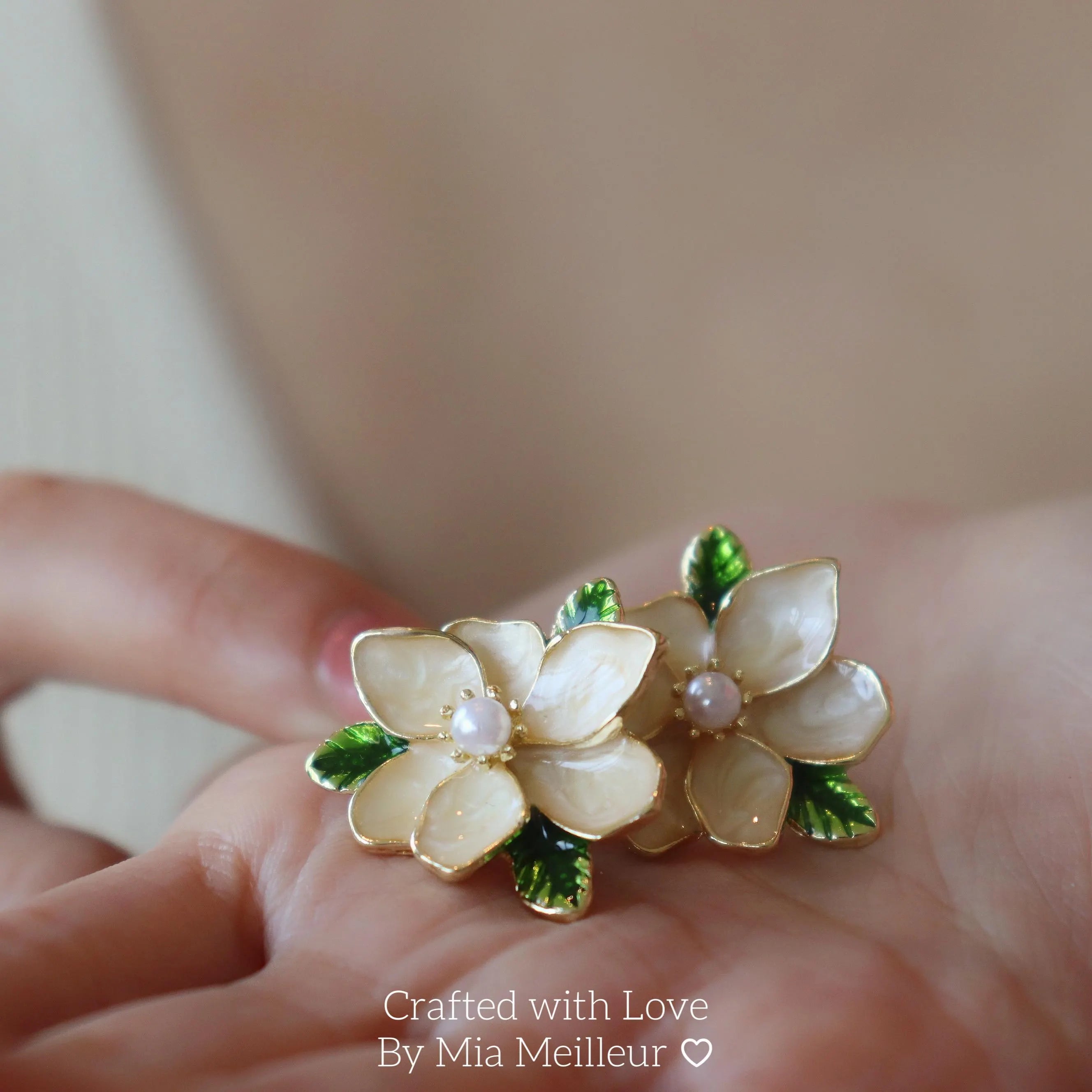 White Floral Earrings, Magnolia Blossom Stud  Earrings