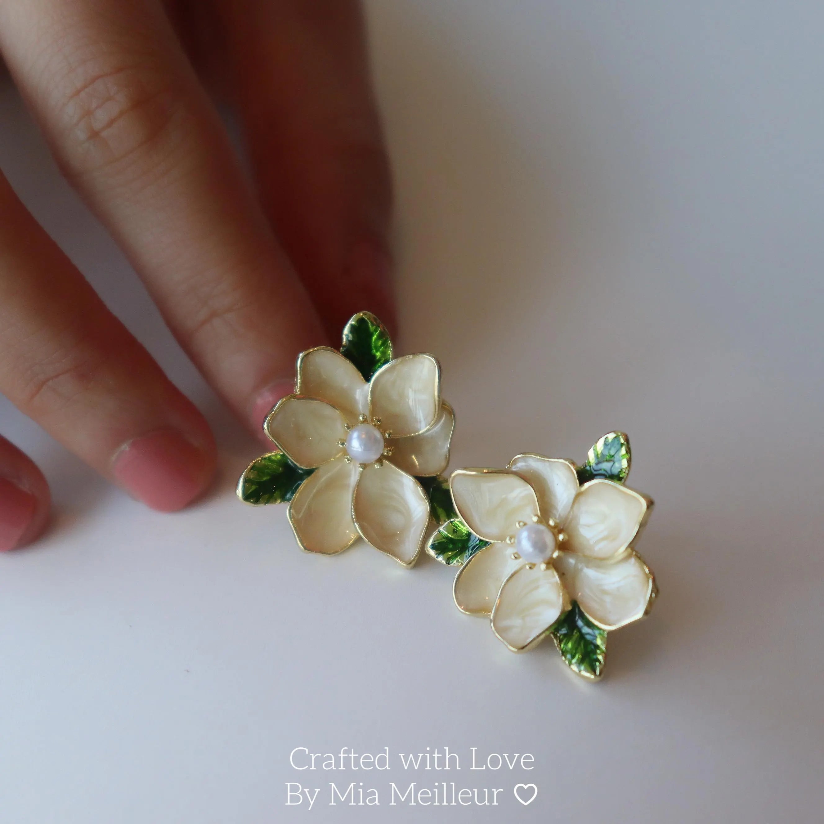 White Floral Earrings, Magnolia Blossom Stud  Earrings