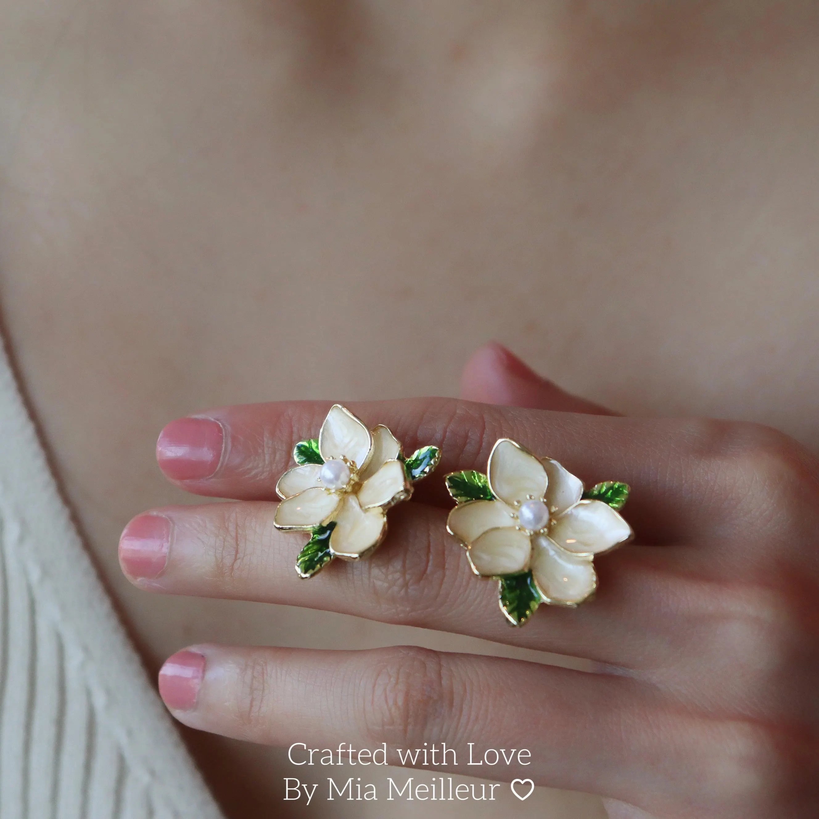 White Floral Earrings, Magnolia Blossom Stud  Earrings