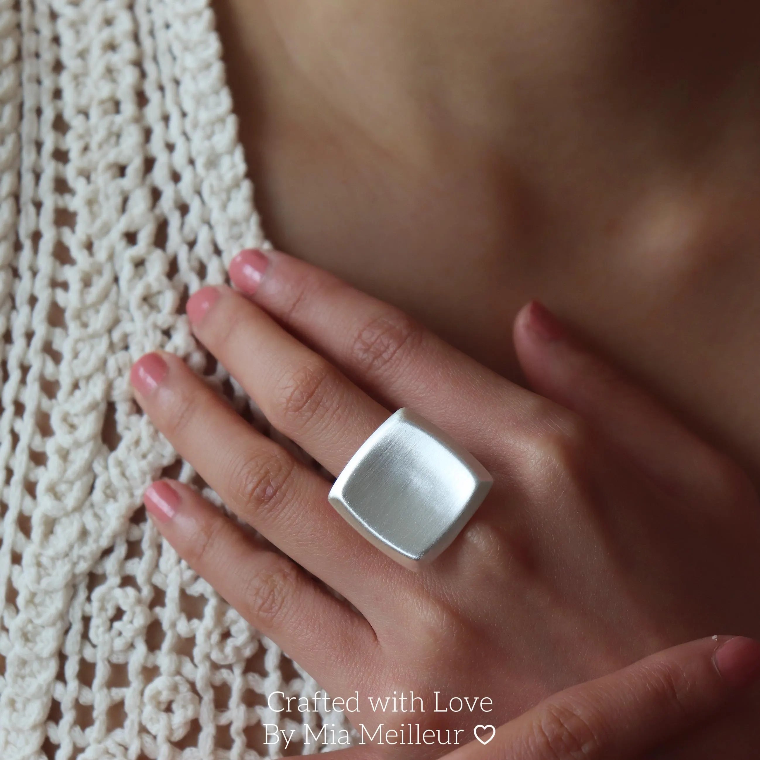 Bold Square Silver Ring, Sculptural Ring