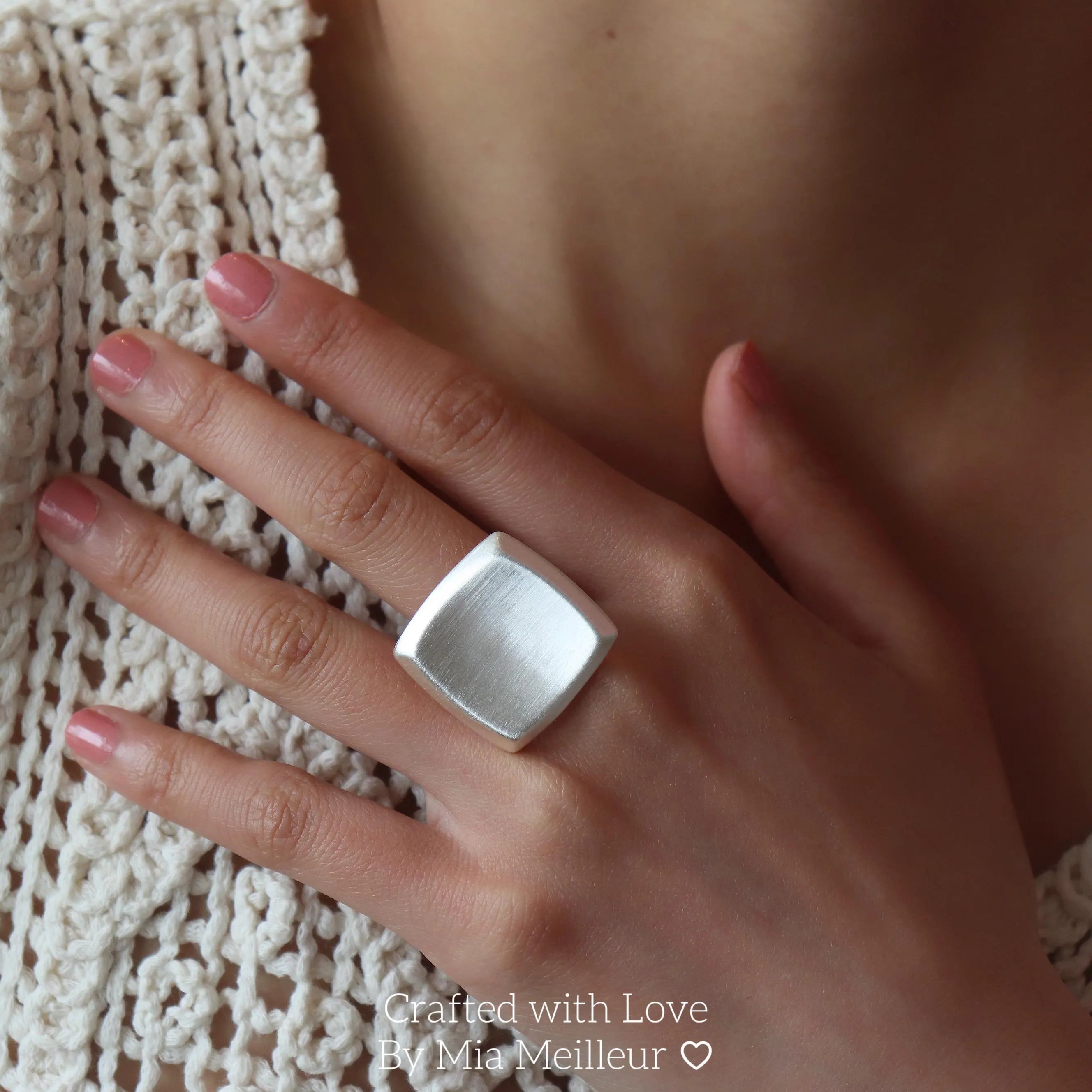 Bold Square Silver Ring, Sculptural Ring