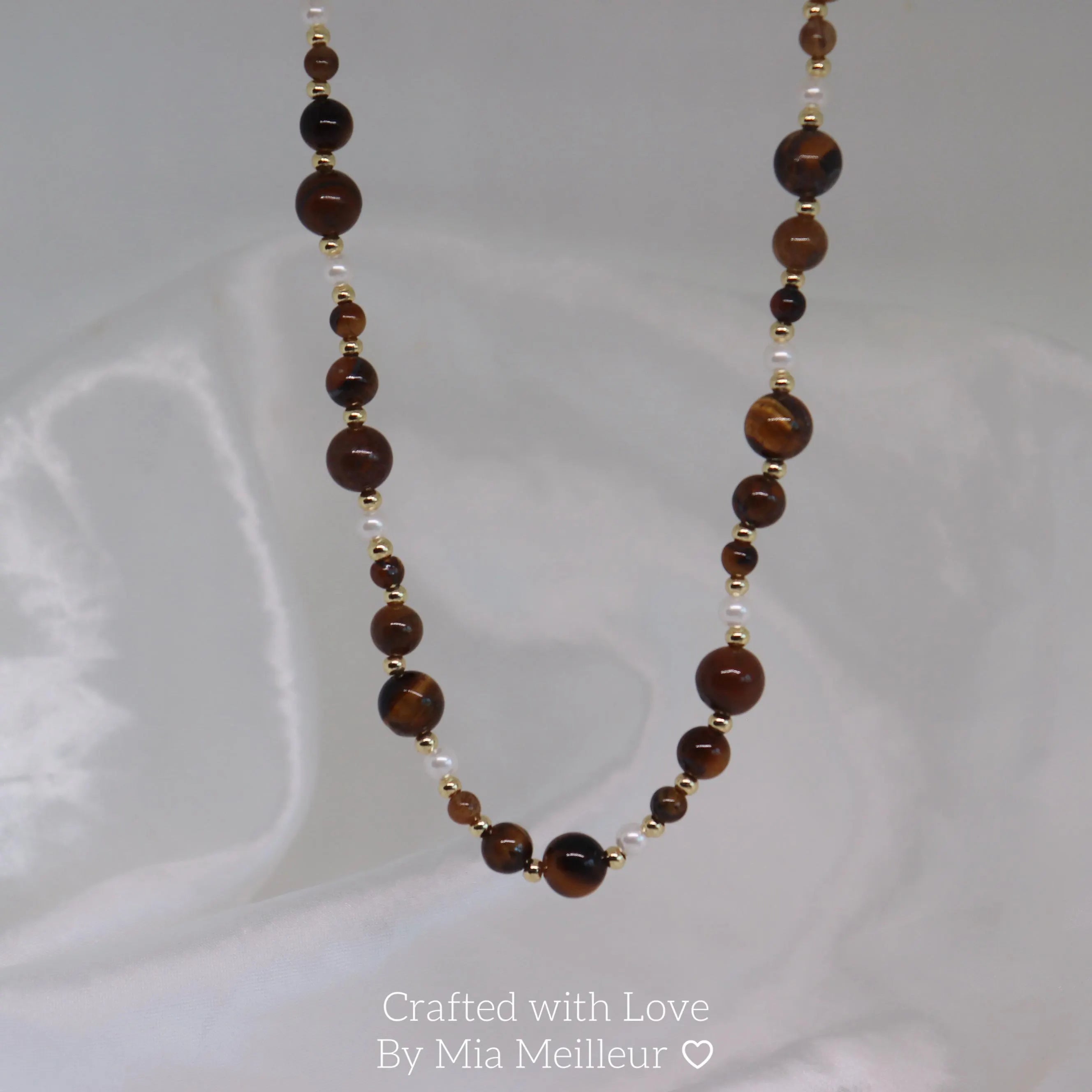 Tiger’s Eye and Pearl Beaded Necklace