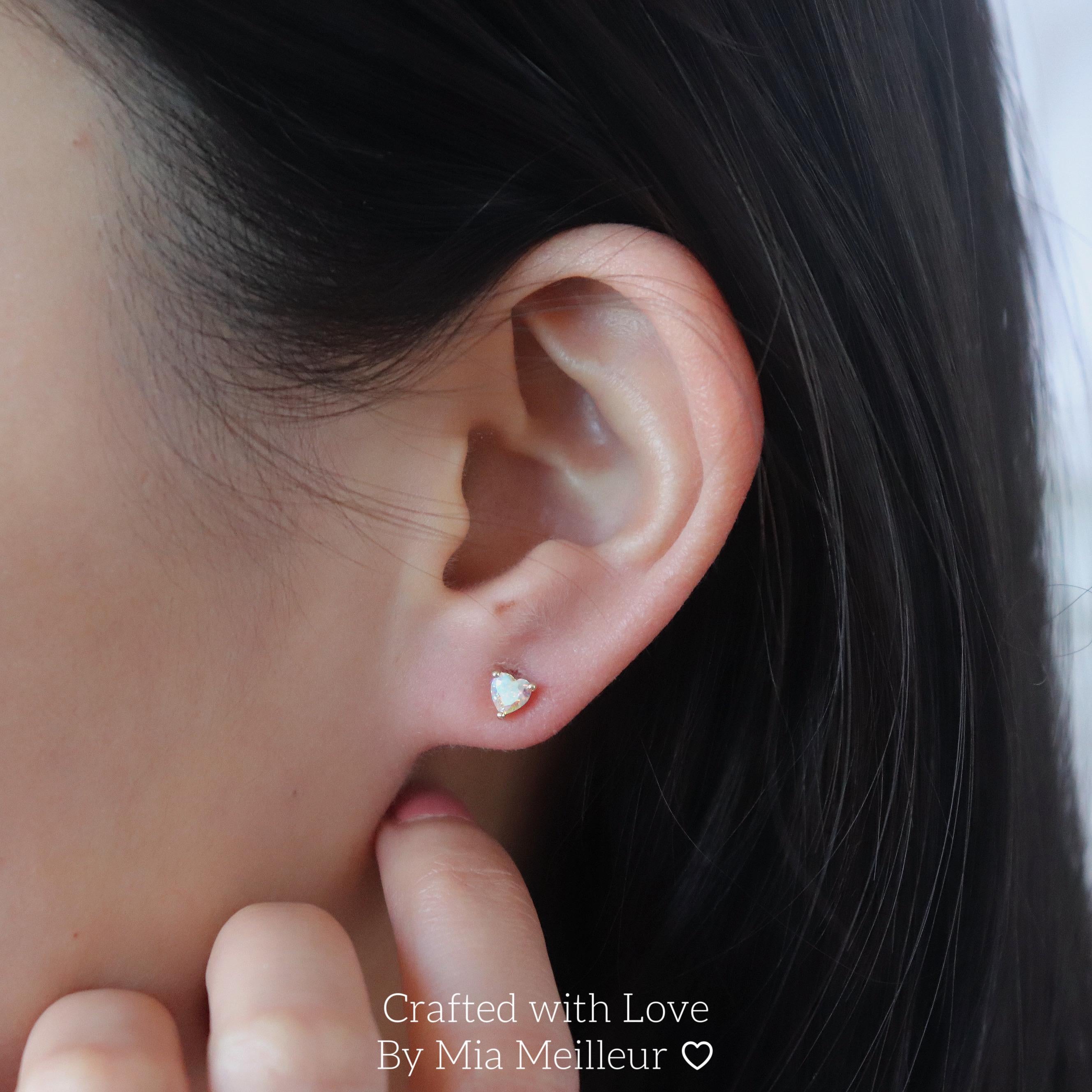 Dainty Heart Opal Stud Earrings