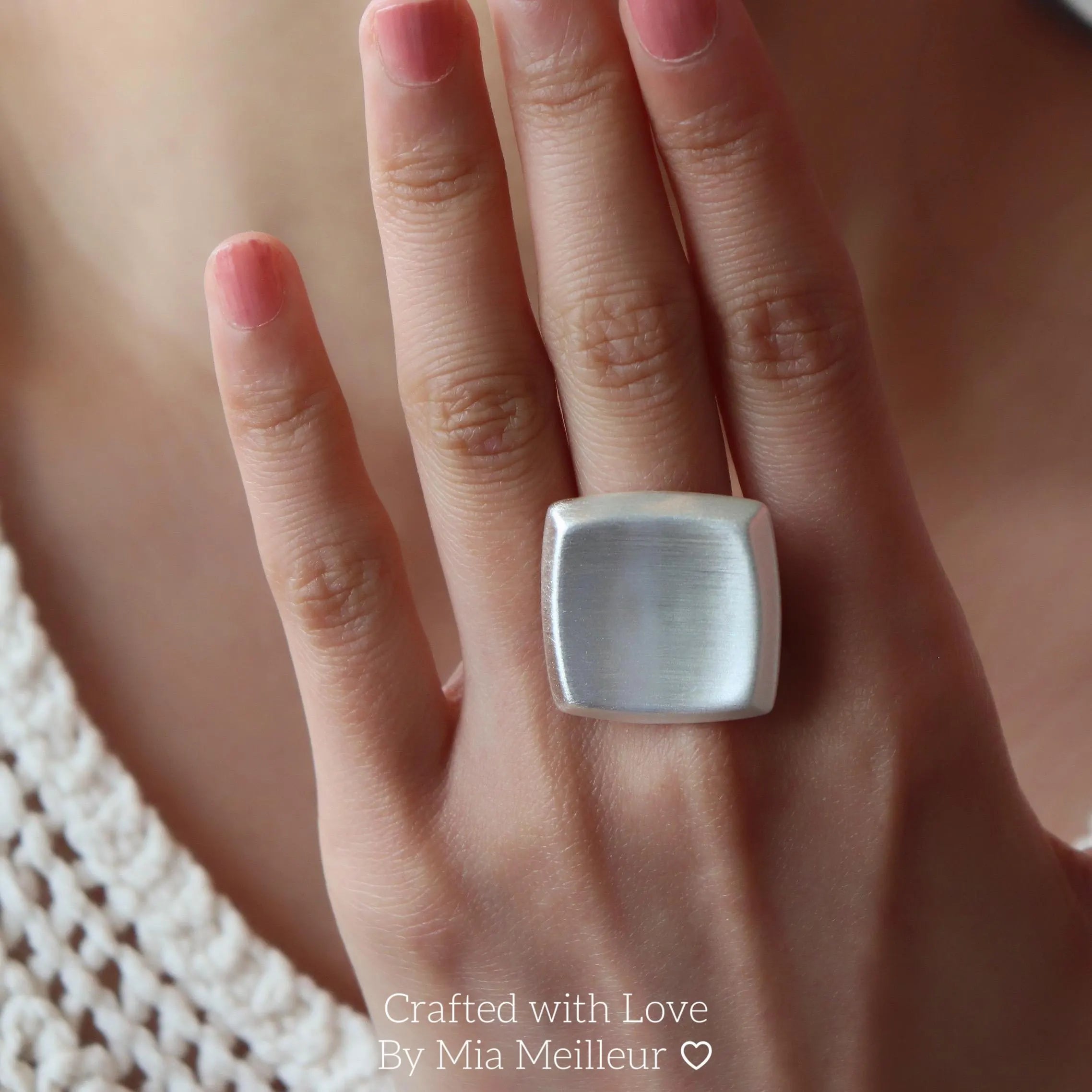 Bold Square Silver Ring, Sculptural Ring
