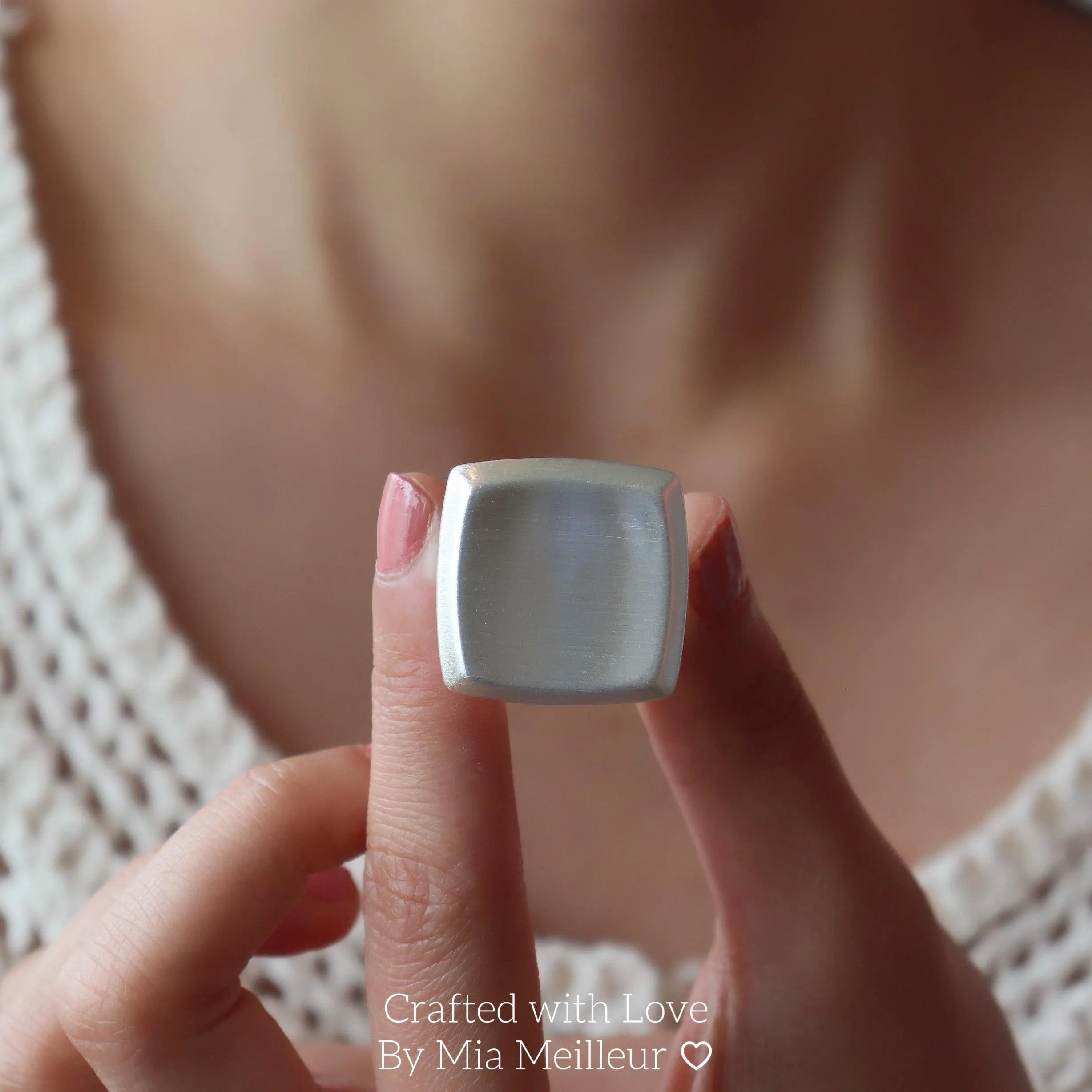 Bold Square Silver Ring, Sculptural Ring