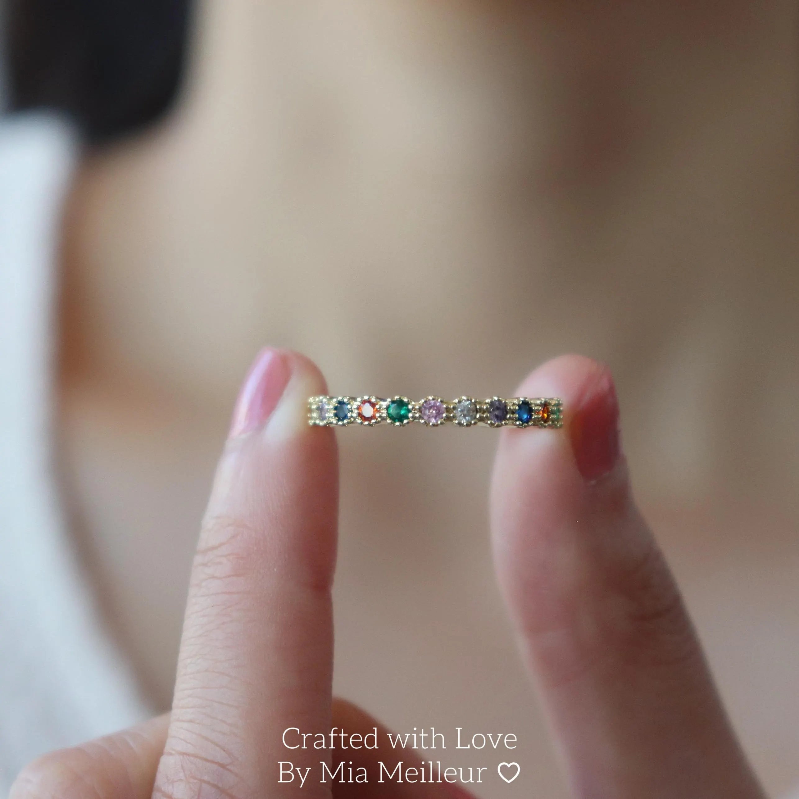 Dainty Rainbow Gemstone Ring