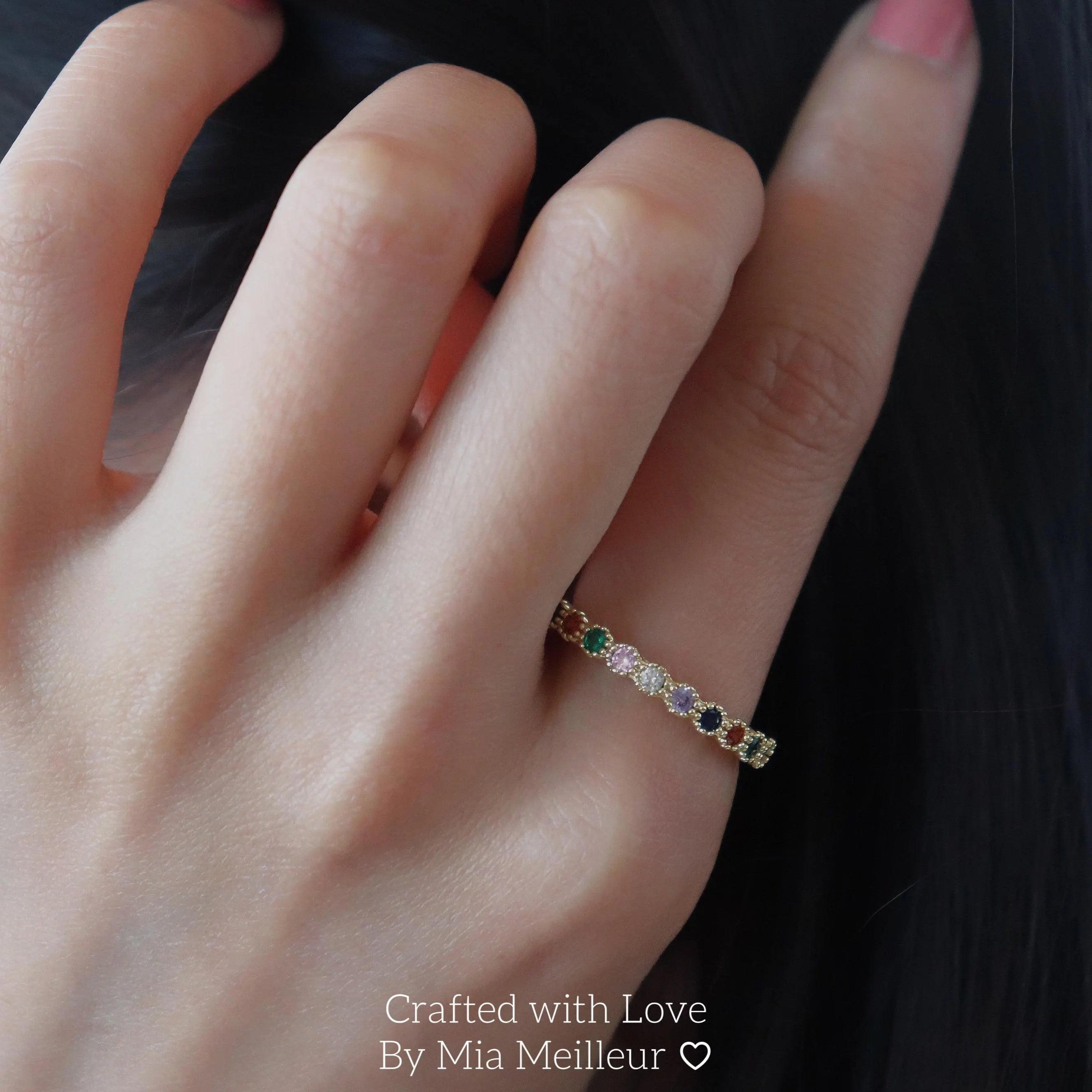 Dainty Rainbow Gemstone Ring
