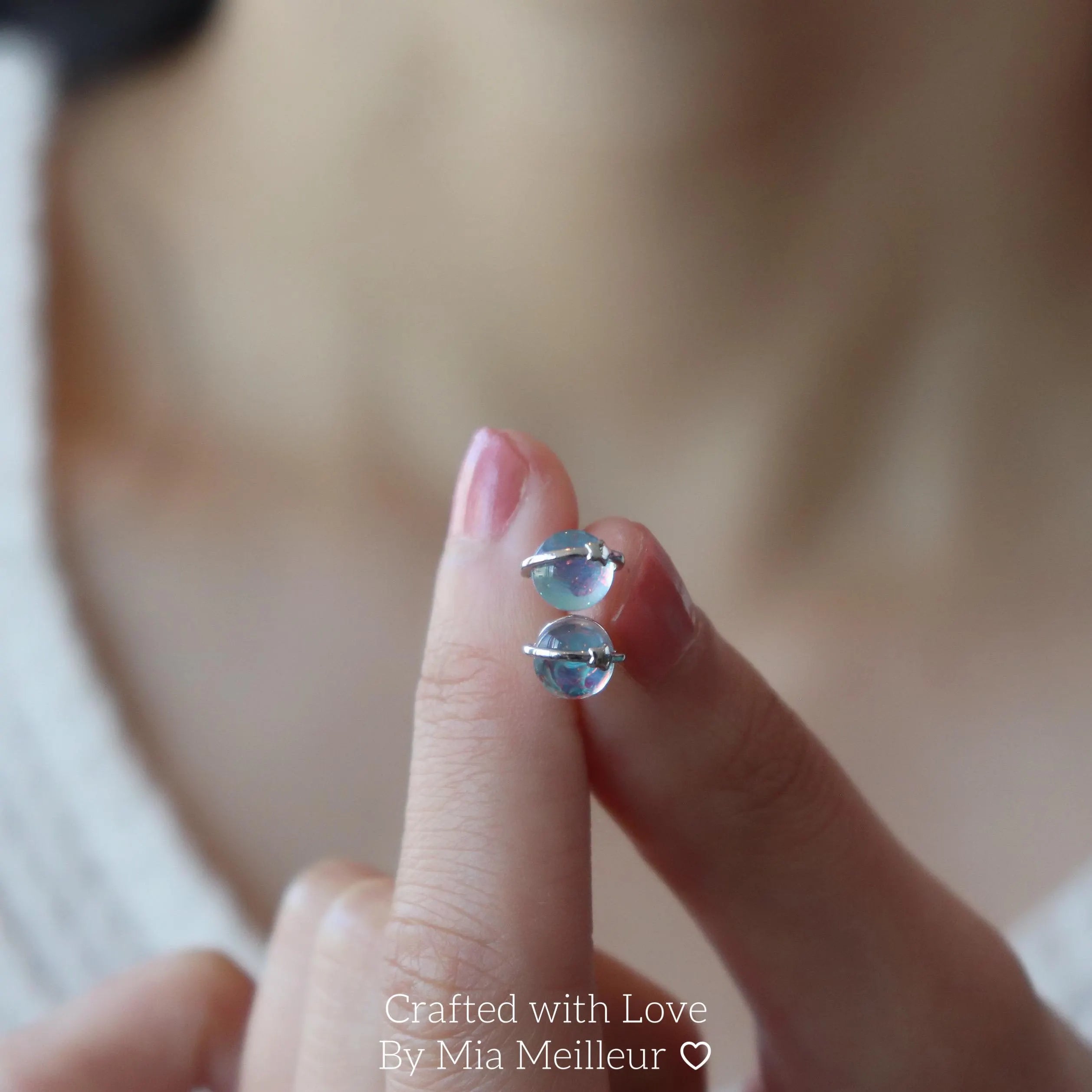 Dainty Planet Moonstone Stud Earrings
