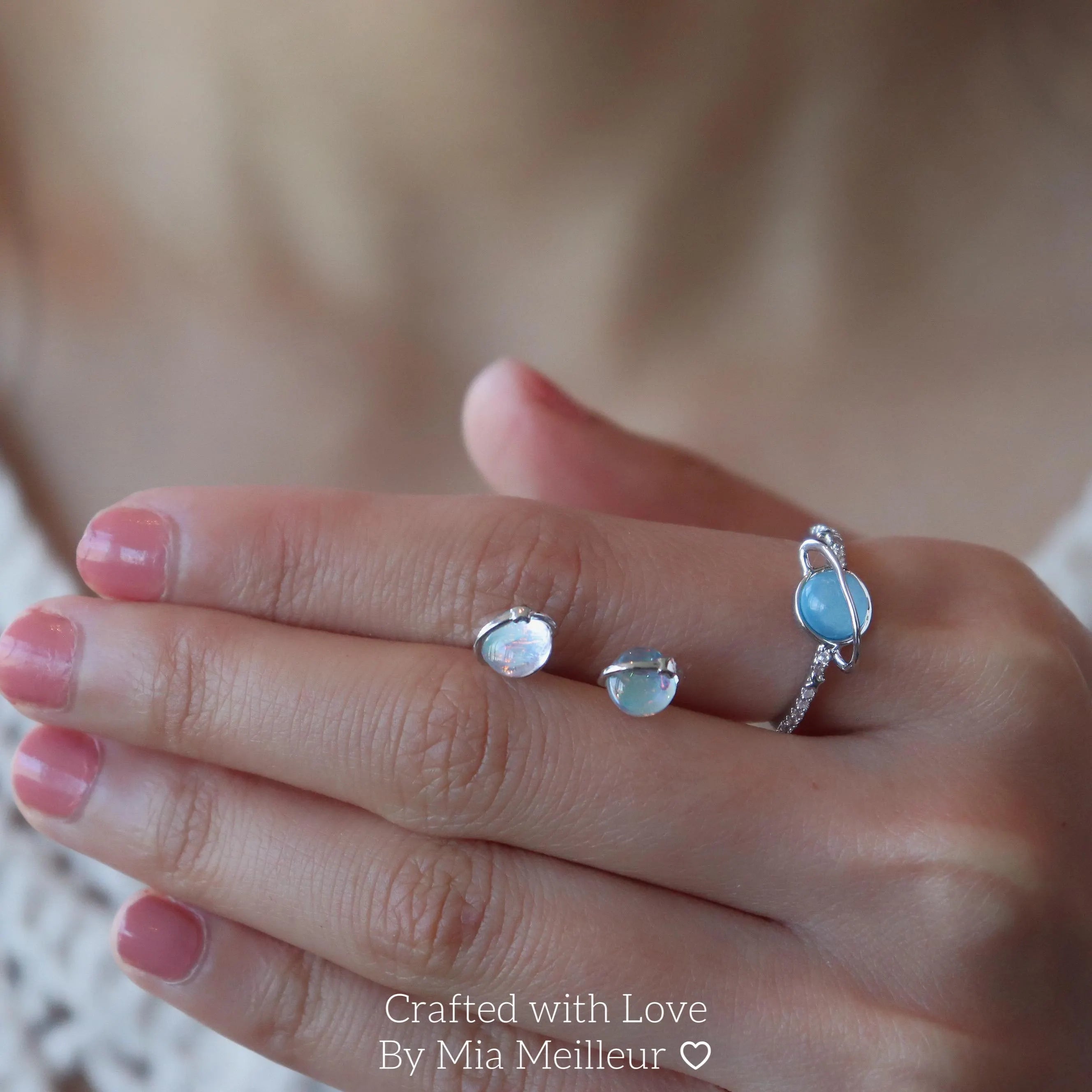 Dainty Planet Moonstone Stud Earrings